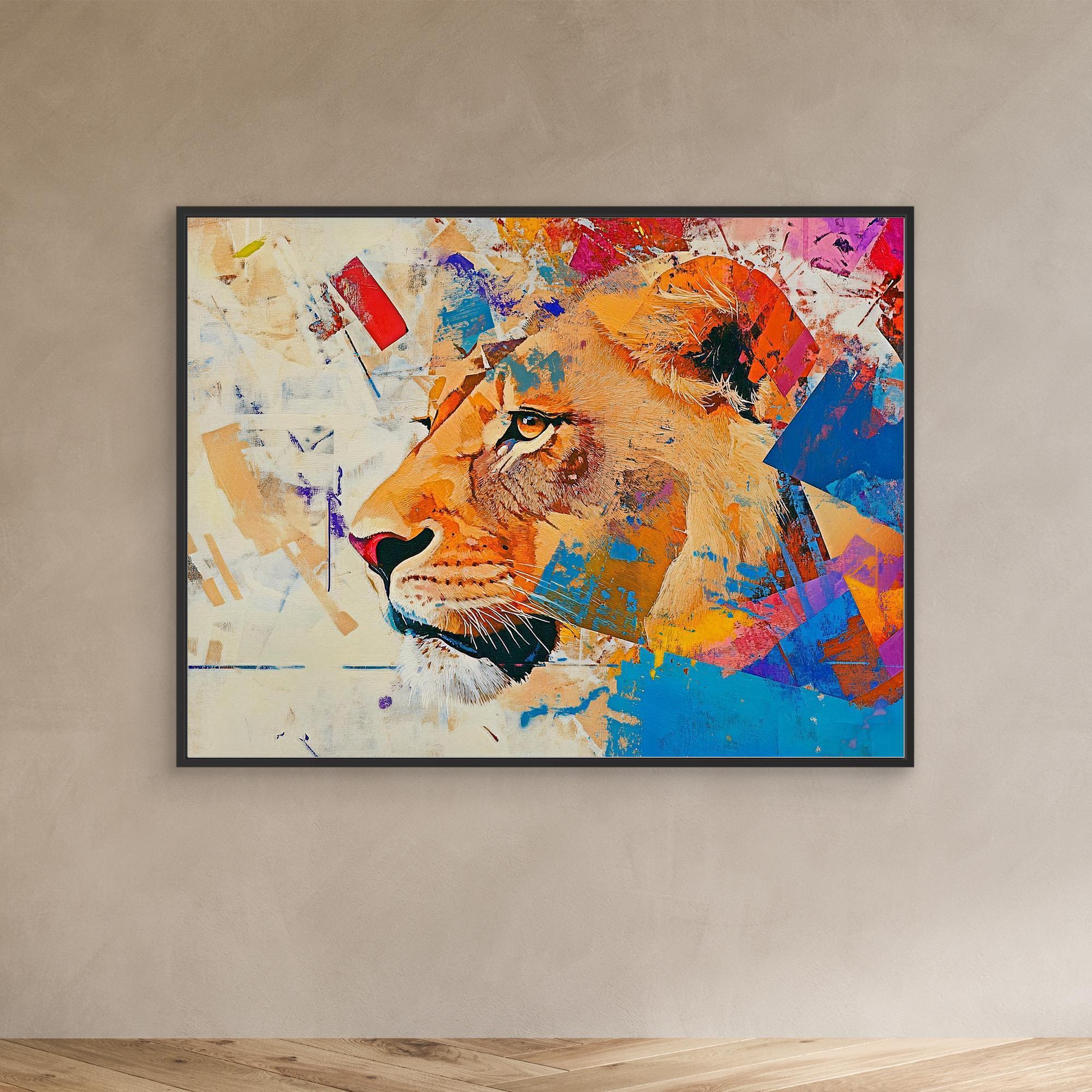 Canvas Print: "Majestic Roar" - Abstract Lion Art on Canvas modern abstract canvas wall art by Rossetti Art – luxury interior design artwork for living room, bedroom, office – Abstract animal decor Contemporary animal art Geometric animal art
