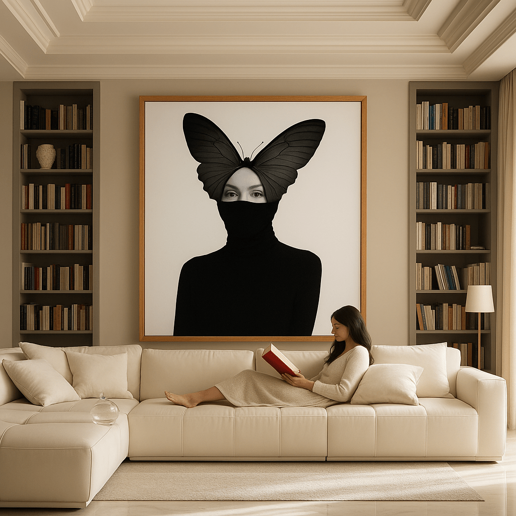 Canvas Print : Metamorphosis of Silence - Minimalist Feminine Canvas Print modern abstract canvas wall art by Rossetti Art – luxury interior design artwork for living room, bedroom, office – black and white feminine canvas Contemporary Art for Sale contemporary art piece