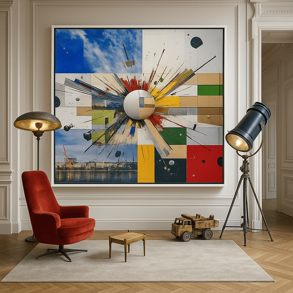 Canvas Print: "Metropolitan Radiance" - Abstract Cityscape Wall Art modern abstract canvas wall art by Rossetti Art – luxury interior design artwork for living room, bedroom, office – Canvas Prints Contemporary Canvas Art Contemporary canvas print