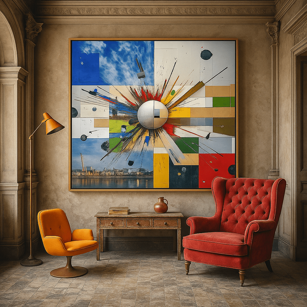 Canvas Print: "Metropolitan Radiance" - Abstract Cityscape Wall Art modern abstract canvas wall art by Rossetti Art – luxury interior design artwork for living room, bedroom, office – Canvas Prints Contemporary Canvas Art Contemporary canvas print