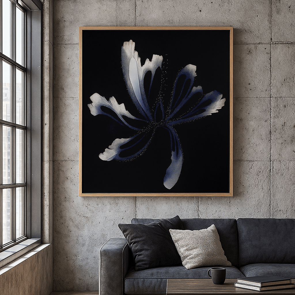 Canvas Print: Midnight Bloom Canvas Art – Abstract Ink Flower Wall Print - Chiara Rossetti