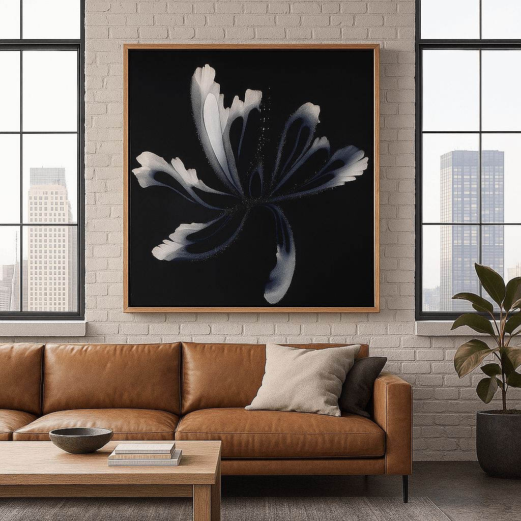 Canvas Print: Midnight Bloom Canvas Art – Abstract Ink Flower Wall Print - Chiara Rossetti