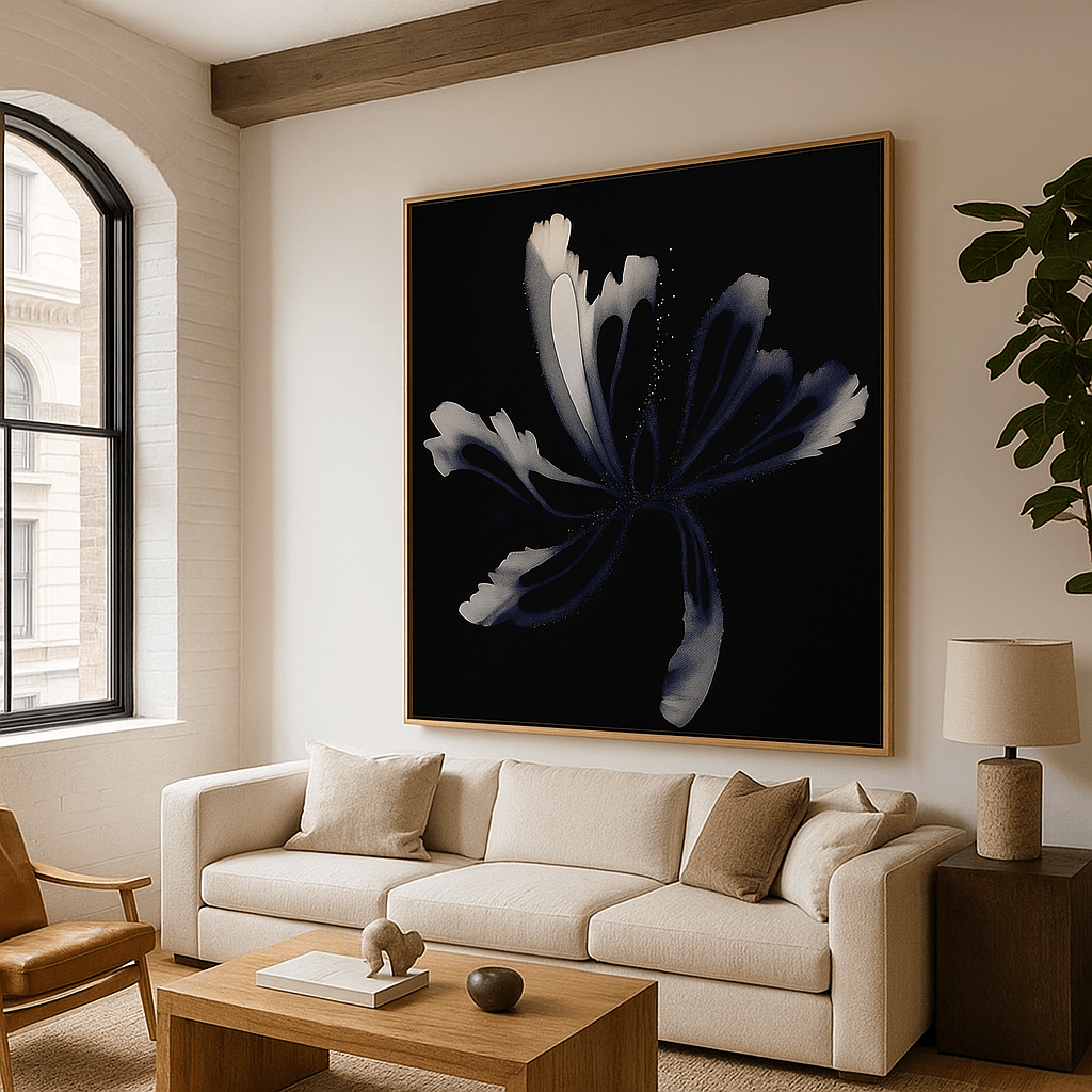 Canvas Print: Midnight Bloom Canvas Art – Abstract Ink Flower Wall Print - Chiara Rossetti