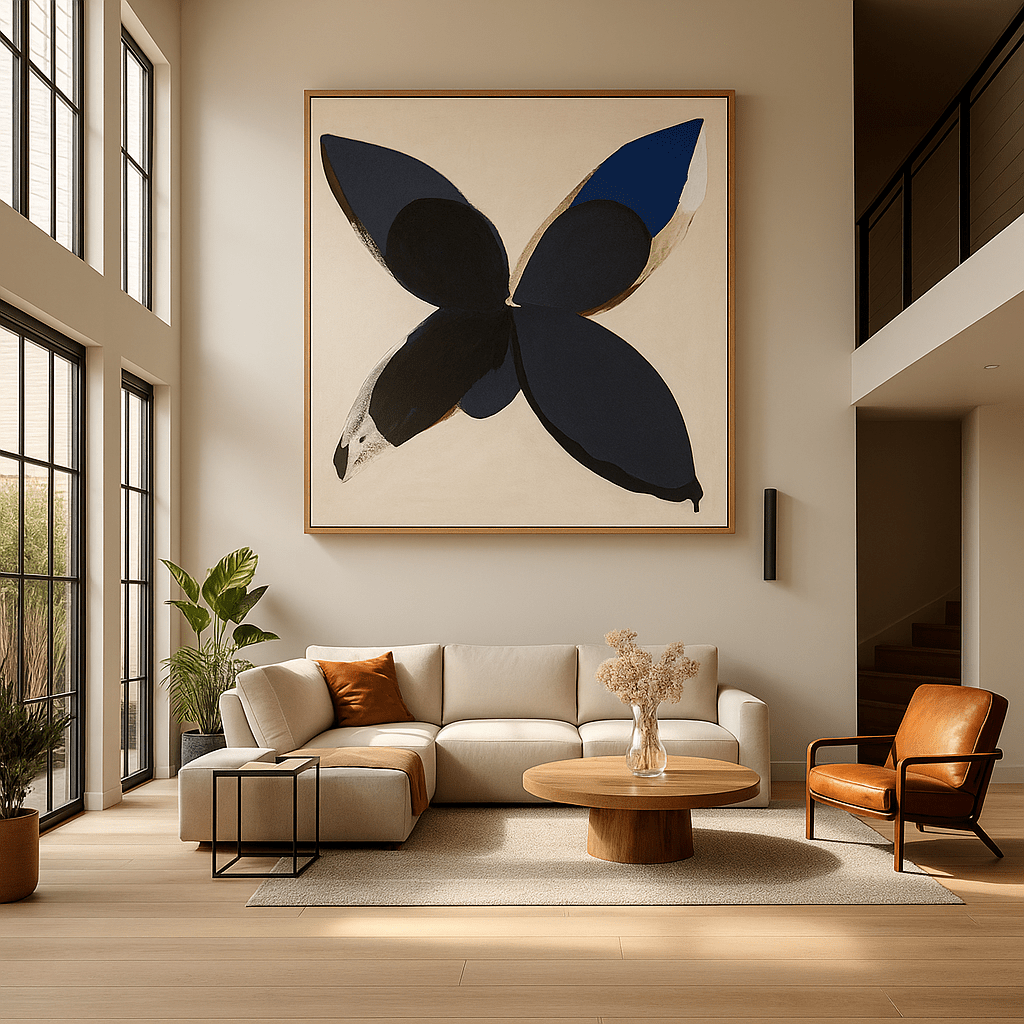 Canvas Print: "Midnight Bloom" - Modern Minimalist Living Room modern abstract canvas wall art by Rossetti Art – luxury interior design artwork for living room, bedroom, office – Bold Minimalist Decor Contemporary Floral Art Midnight Bloom Canvas