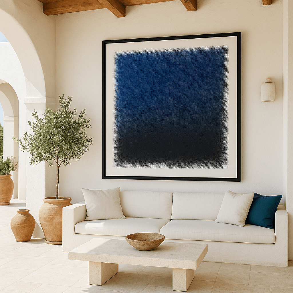 Canvas Print: Midnight Drift – Textured Blue & Black Abstract Wall Art modern abstract canvas wall art by Rossetti Art – luxury interior design artwork for living room, bedroom, office – Contemporary Art for Sale contemporary art piece Contemporary art print