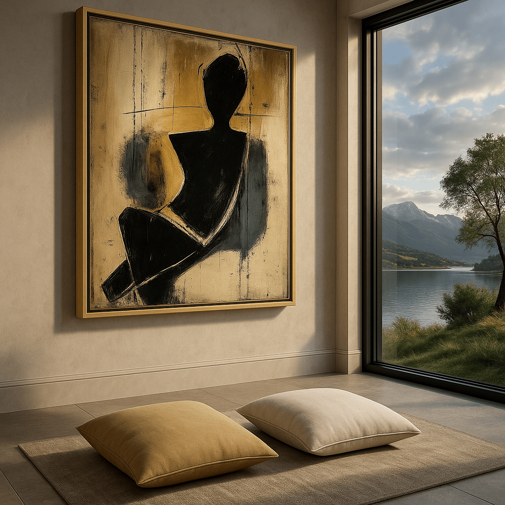 Canvas Print : Minimalist Abstract Figure Canvas Print | Modern Black & Gold Wall Art - Chiara Rossetti