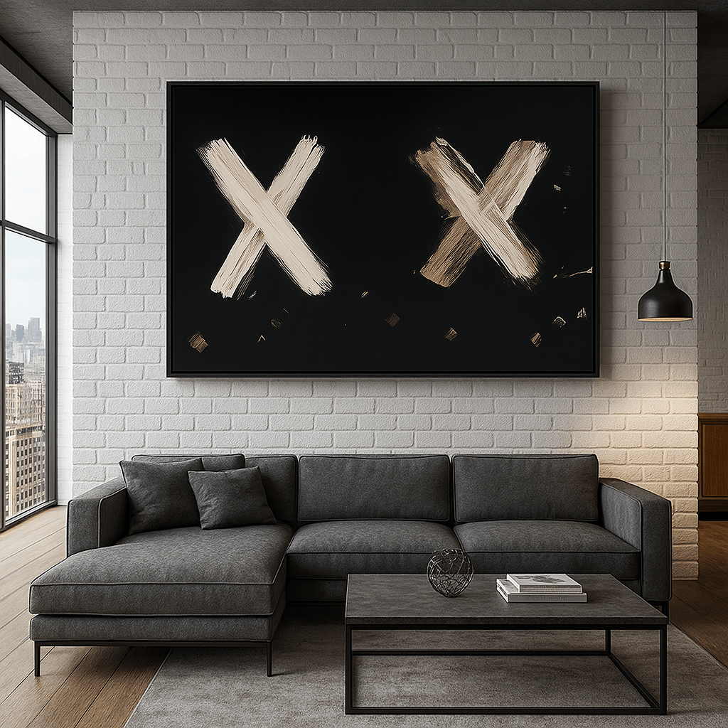 Canvas Print : Modern Abstract Black Canvas – Neutral Brushstroke X Painting for Contemporary Interiors modern abstract canvas wall art by Rossetti Art – luxury interior design artwork for living room, bedroom, office – horizontal art print horizontal canvas print horizontal canvas prints
