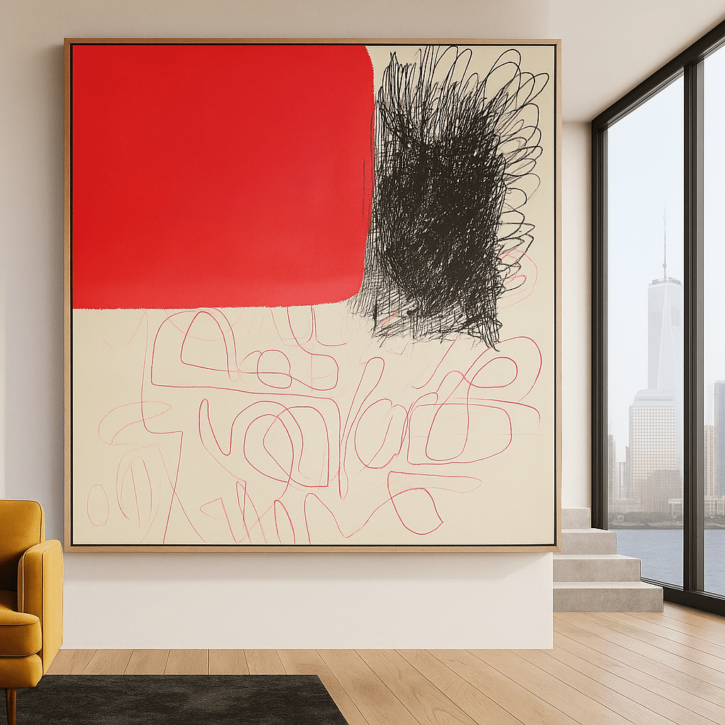 Canvas Print: Modern Abstract Canvas Print in Red & Black – Minimalist Expressionist Wall Art for Luxury Interiors | Rossetti Art modern abstract canvas wall art by Rossetti Art – luxury interior design artwork for living room, bedroom, office – abstract wall art contemporary wall design extra large canvas wall art for living room