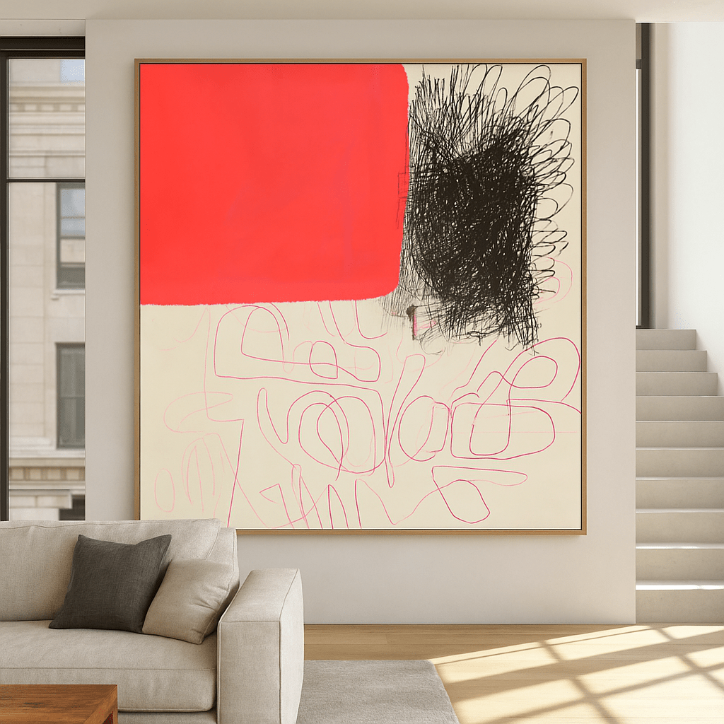 Canvas Print: Modern Abstract Canvas Print in Red & Black – Minimalist Expressionist Wall Art for Luxury Interiors | Rossetti Art modern abstract canvas wall art by Rossetti Art – luxury interior design artwork for living room, bedroom, office – abstract wall art contemporary wall design extra large canvas wall art for living room