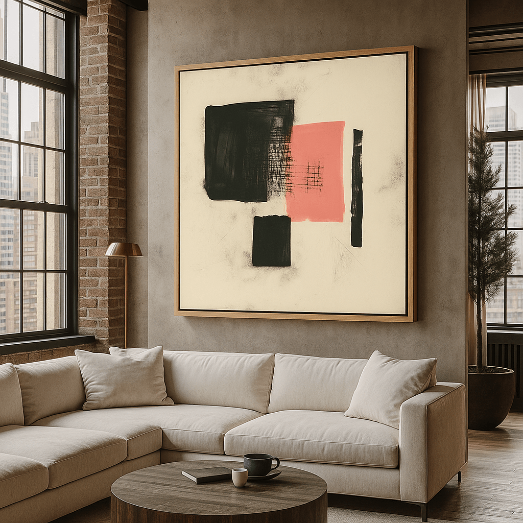 Canvas Print: Modern Balance – Minimalist Abstract Canvas Print in Black and Blush modern abstract canvas wall art by Rossetti Art – luxury interior design artwork for living room, bedroom, office – abstract wall art canvas print art Chiara Rossetti