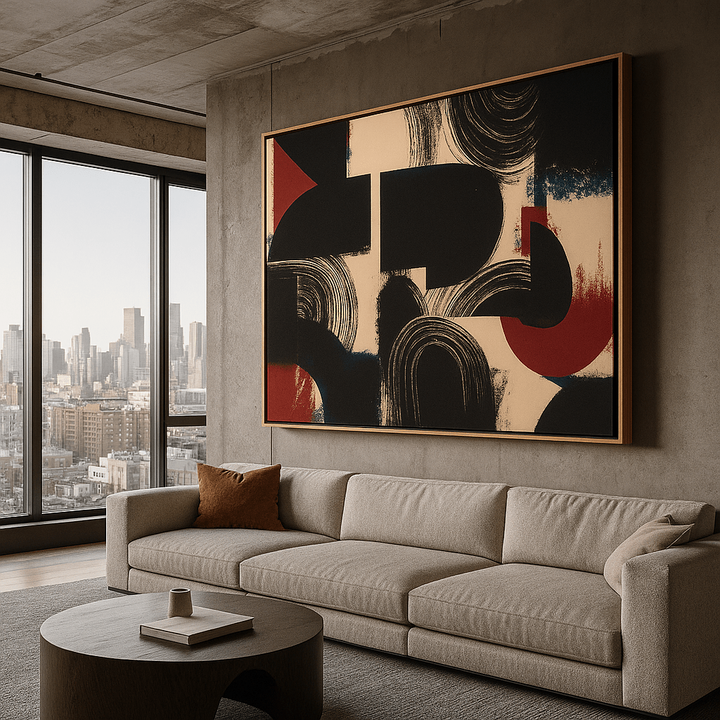 Canvas Print : Modern Brutalist Chaos | Abstract Geometric Canvas Wall Art modern abstract canvas wall art by Rossetti Art – luxury interior design artwork for living room, bedroom, office – 70s inspired art bold wall print contemporary living room art