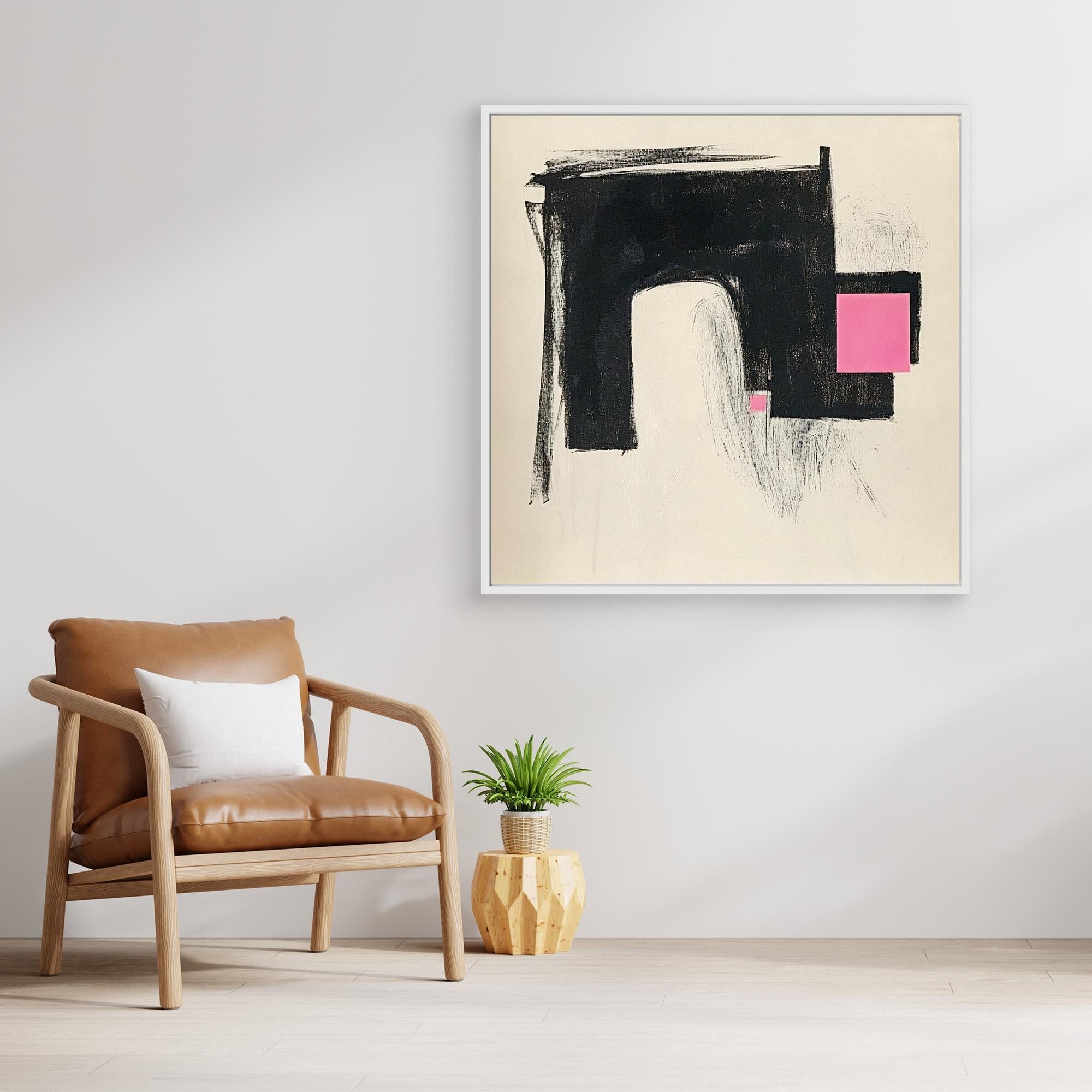 Canvas Print: Modern Contrast – Abstract Minimalist Geometric Art modern abstract canvas wall art by Rossetti Art – luxury interior design artwork for living room, bedroom, office – Black and Pink Wall Art Large Canvas Art Minimalist Canvas Print
