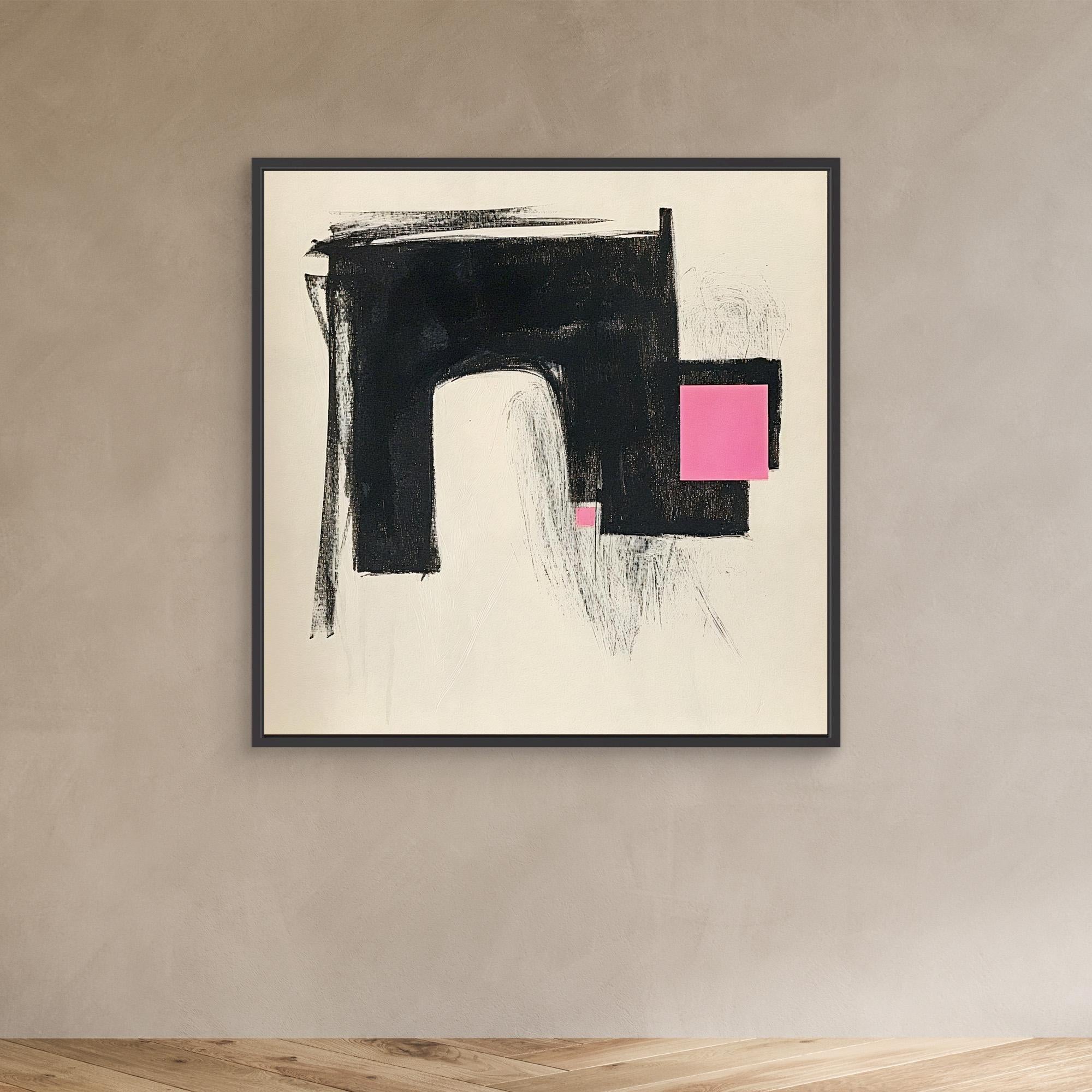 Canvas Print: Modern Contrast – Abstract Minimalist Geometric Art modern abstract canvas wall art by Rossetti Art – luxury interior design artwork for living room, bedroom, office – Black and Pink Wall Art Large Canvas Art Minimalist Canvas Print