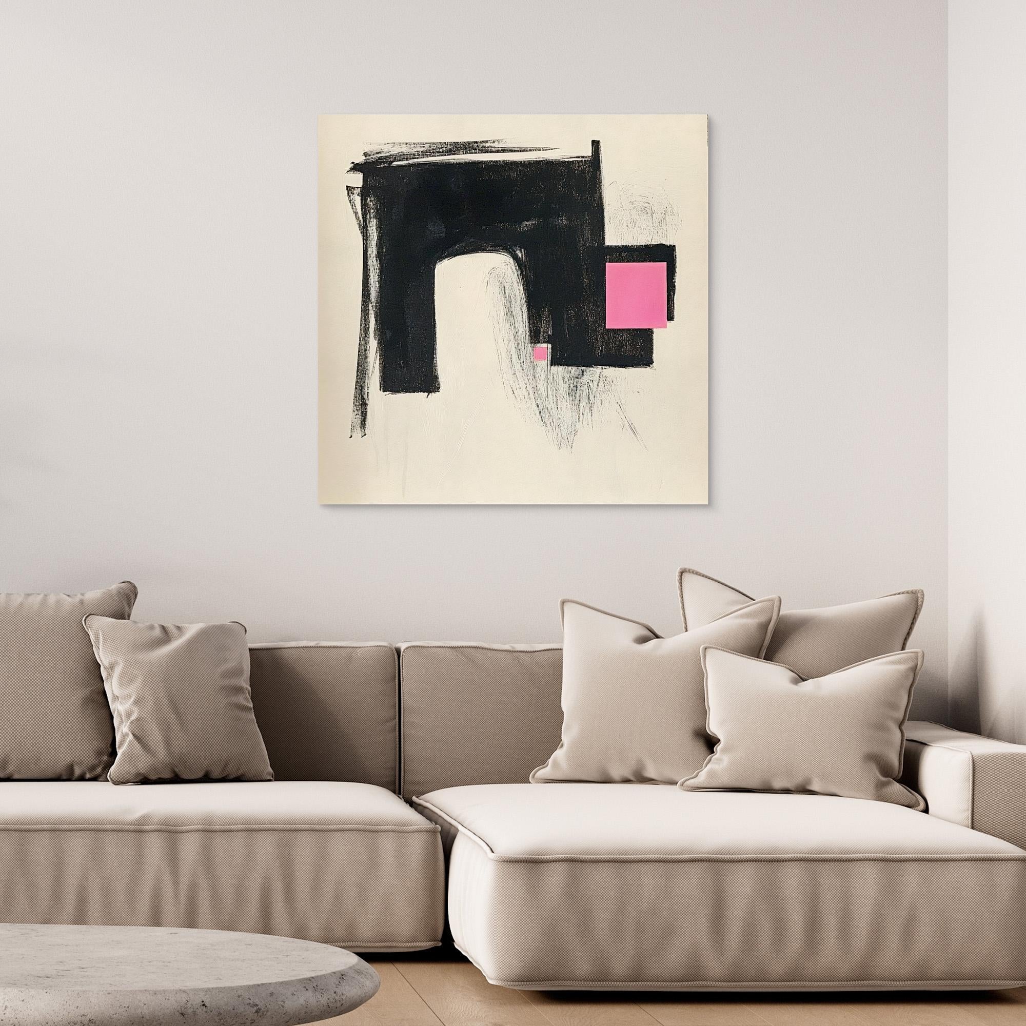 Canvas Print: Modern Contrast – Abstract Minimalist Geometric Art modern abstract canvas wall art by Rossetti Art – luxury interior design artwork for living room, bedroom, office – Black and Pink Wall Art Large Canvas Art Minimalist Canvas Print