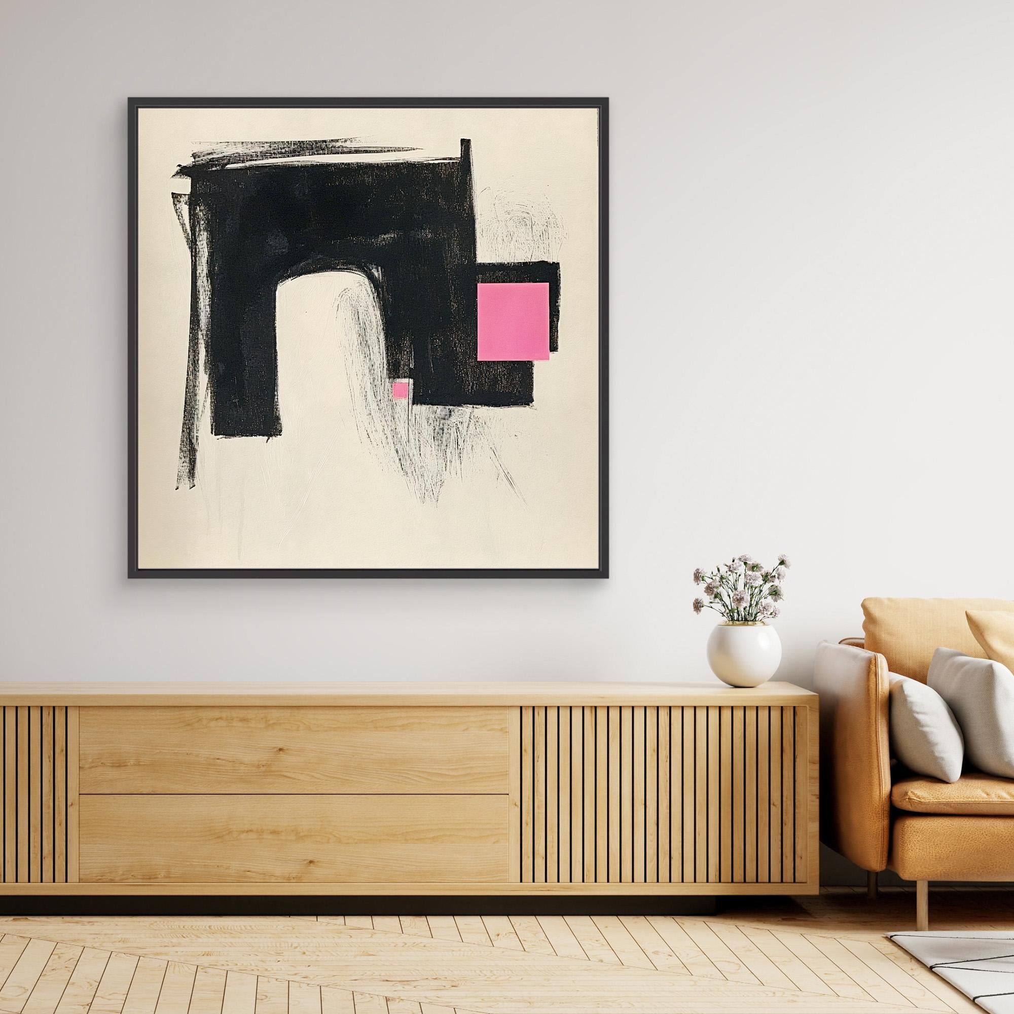 Canvas Print: Modern Contrast – Abstract Minimalist Geometric Art modern abstract canvas wall art by Rossetti Art – luxury interior design artwork for living room, bedroom, office – Black and Pink Wall Art Large Canvas Art Minimalist Canvas Print