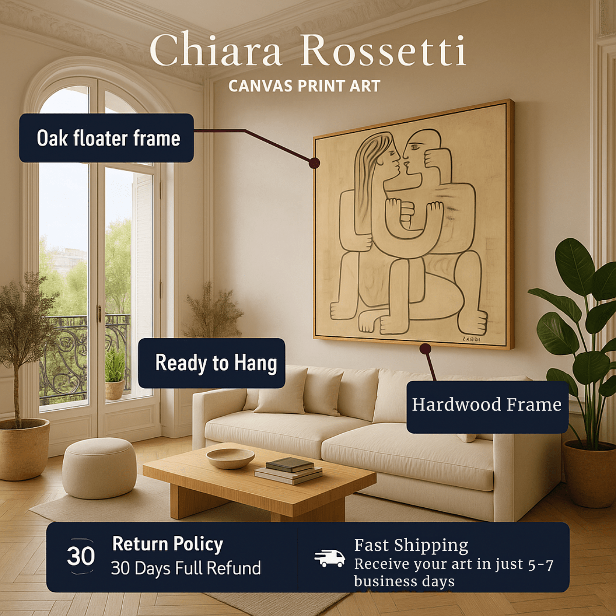Canvas Print : Modern Embrace – Abstract Nude Canvas Wall Art - Chiara Rossetti