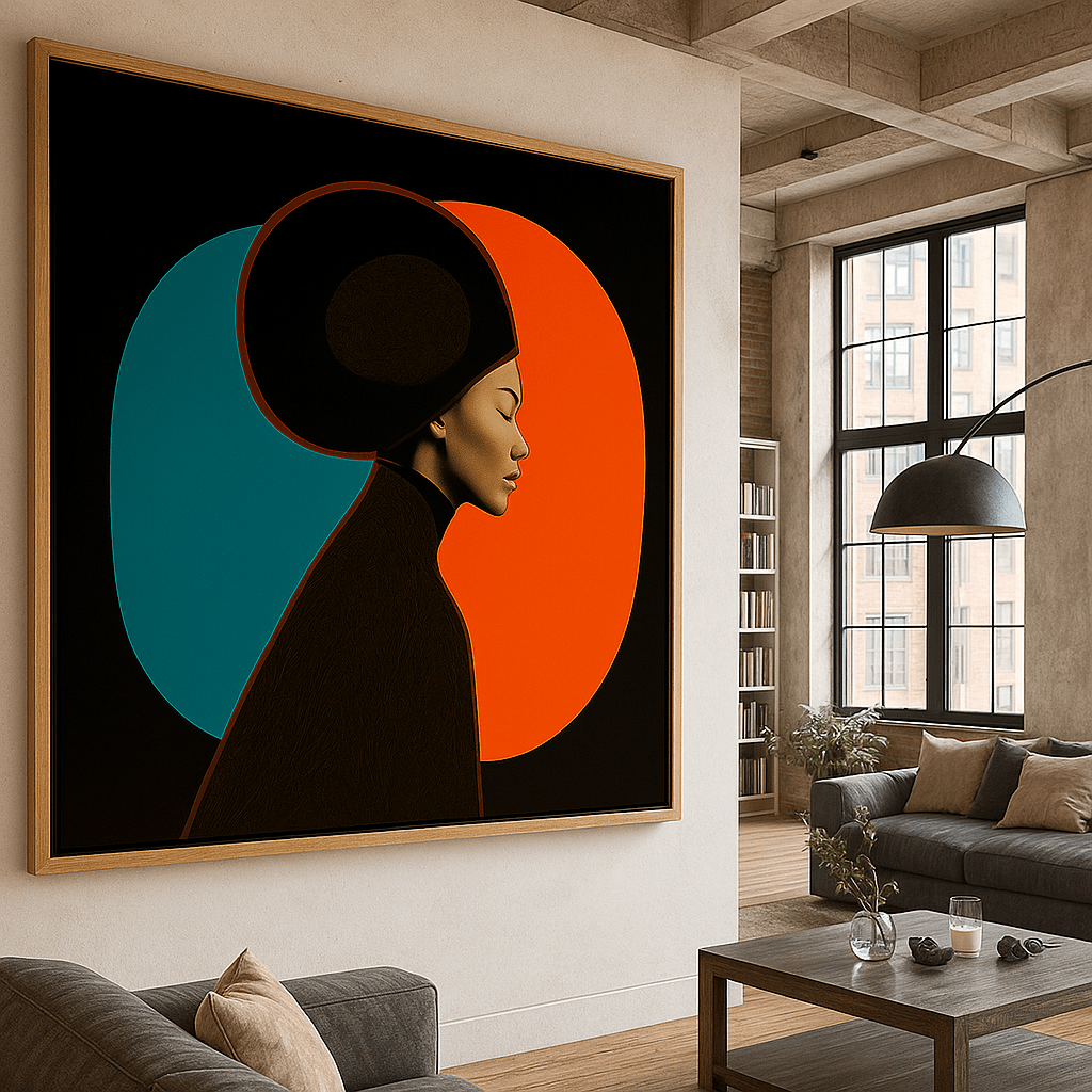 Canvas Print: Modern Muse Canvas Wall Art – Bold Teal & Orange Portrait Print - Chiara Rossetti