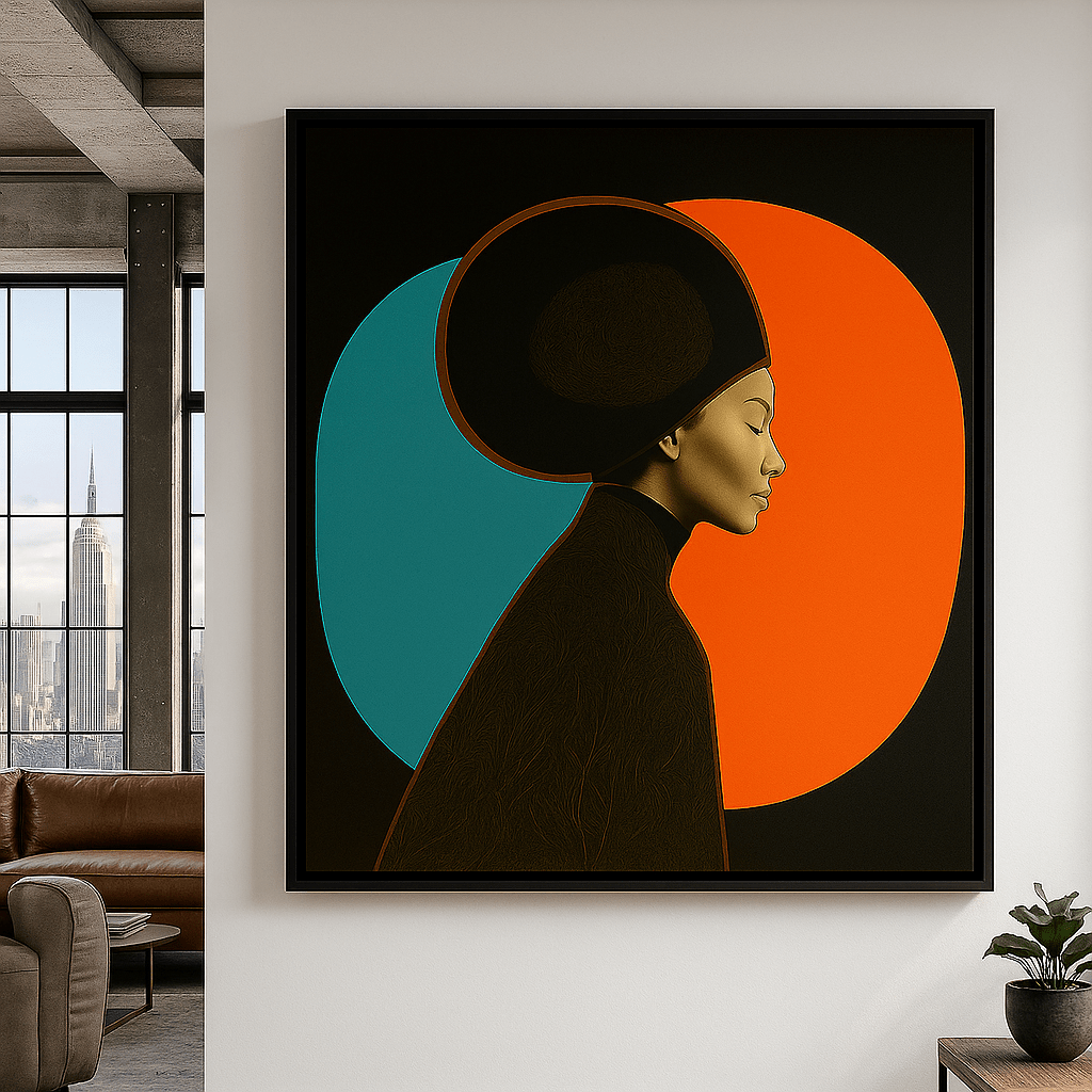 Canvas Print: Modern Muse Canvas Wall Art – Bold Teal & Orange Portrait Print - Chiara Rossetti