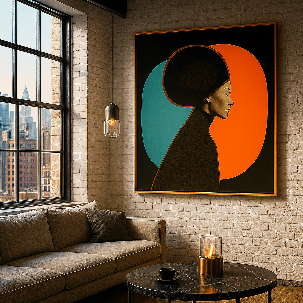 Canvas Print: Modern Muse Canvas Wall Art – Bold Teal & Orange Portrait Print - Chiara Rossetti