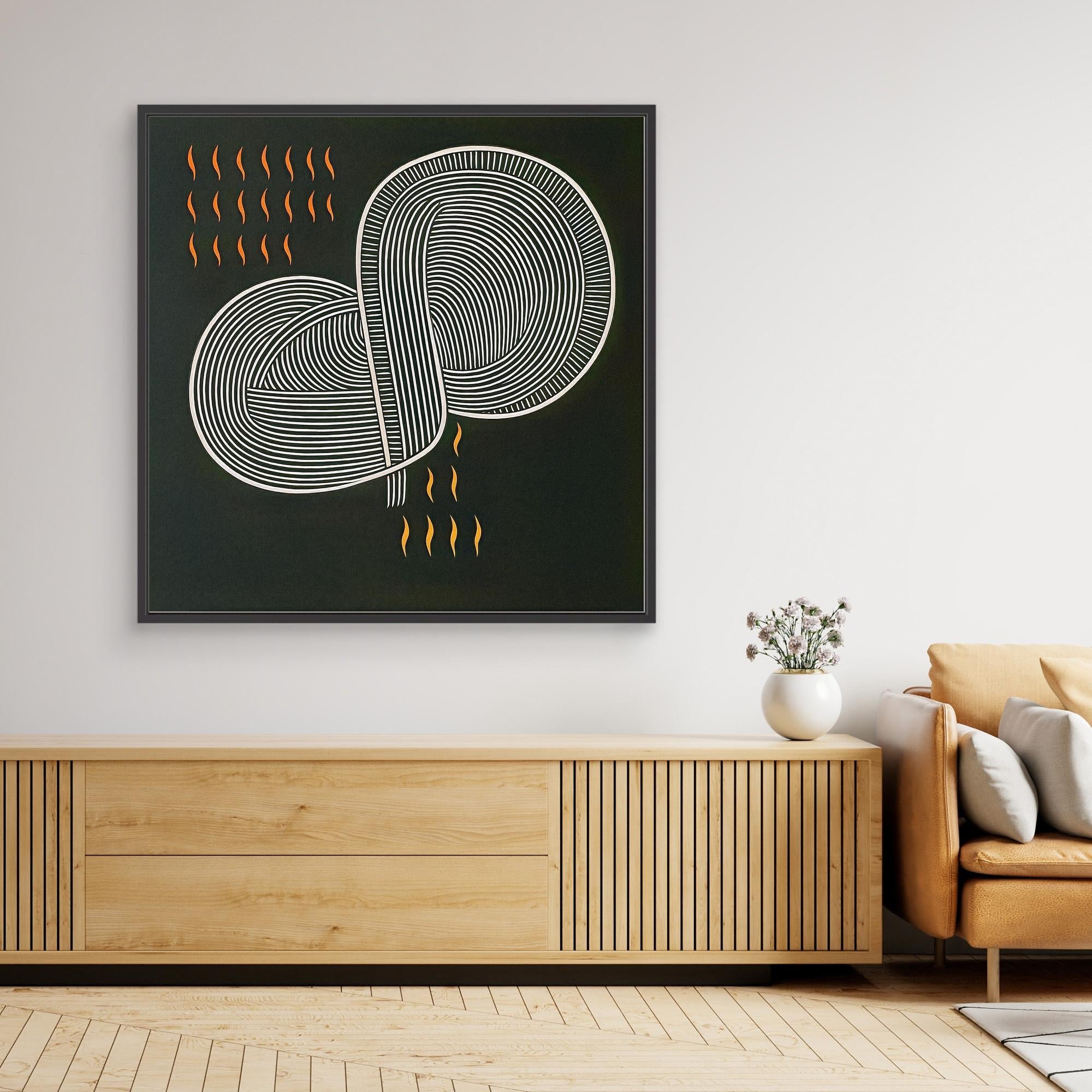 Canvas Print: “Molten Flow Loop” – Abstract Minimalist Line Art with Burnt Orange Accents modern abstract canvas wall art by Rossetti Art – luxury interior design artwork for living room, bedroom, office – Abstract Line Art Contemporary Line Art Line Art Wall Decor