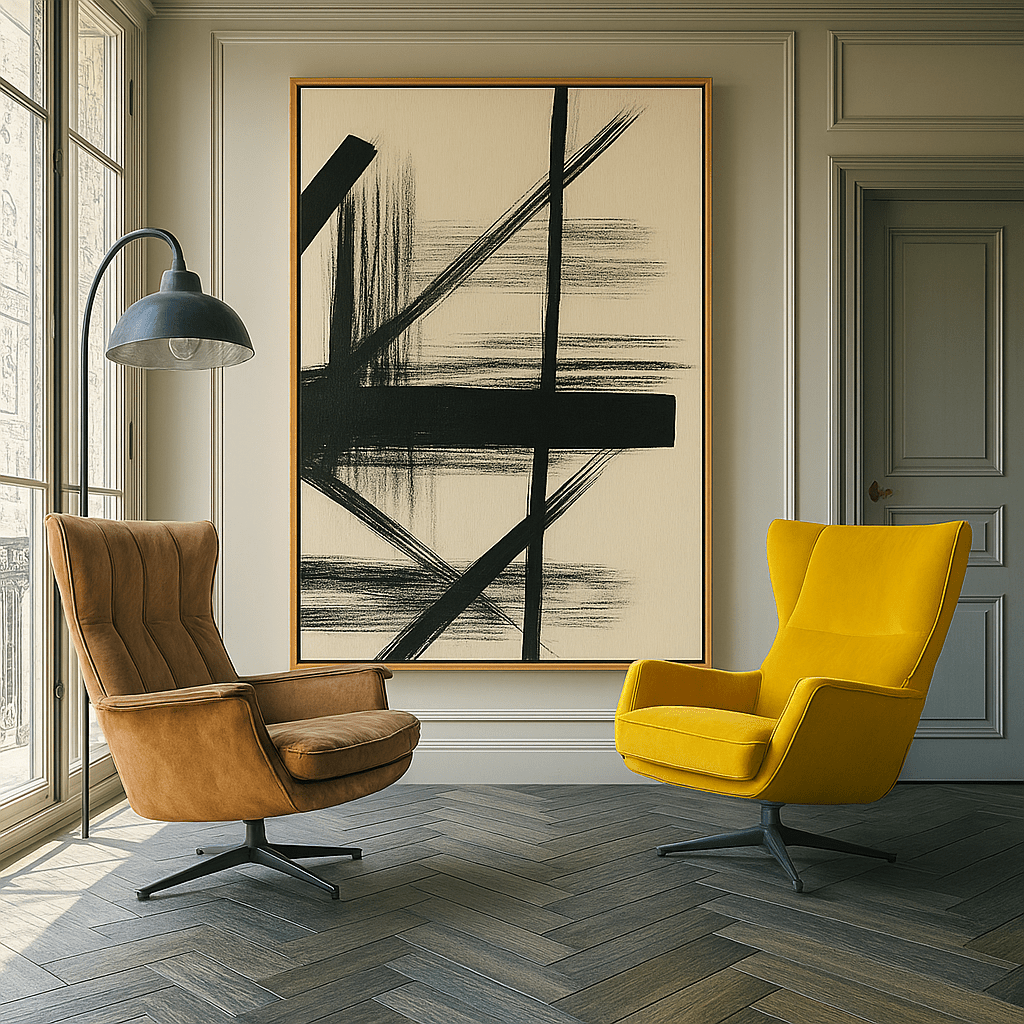 Canvas Print: Momentum Lines – Black & White Abstract Canvas Triptych Set modern abstract canvas wall art by Rossetti Art – luxury interior design artwork for living room, bedroom, office – 3 piece black and white wall art 3 piece wall art for living room black and white 3 piece wall art