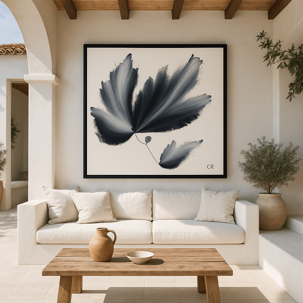 Canvas Print: Monochrome Bloom – Abstract Floral Brushstroke Wall Art modern abstract canvas wall art by Rossetti Art – luxury interior design artwork for living room, bedroom, office – Bold and Dynamic Artistic Home Accent Colorful Statement Wall Art Contemporary Grid Art