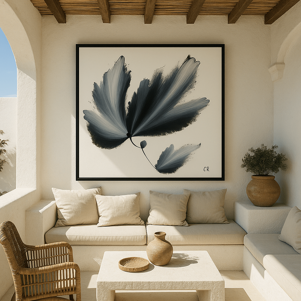 Canvas Print: Monochrome Bloom – Abstract Floral Brushstroke Wall Art modern abstract canvas wall art by Rossetti Art – luxury interior design artwork for living room, bedroom, office – Bold and Dynamic Artistic Home Accent Colorful Statement Wall Art Contemporary Grid Art