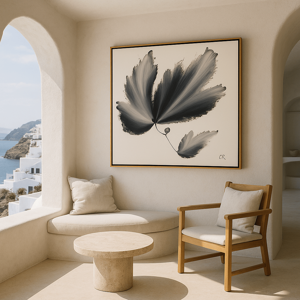 Canvas Print: Monochrome Bloom – Abstract Floral Brushstroke Wall Art modern abstract canvas wall art by Rossetti Art – luxury interior design artwork for living room, bedroom, office – Bold and Dynamic Artistic Home Accent Colorful Statement Wall Art Contemporary Grid Art