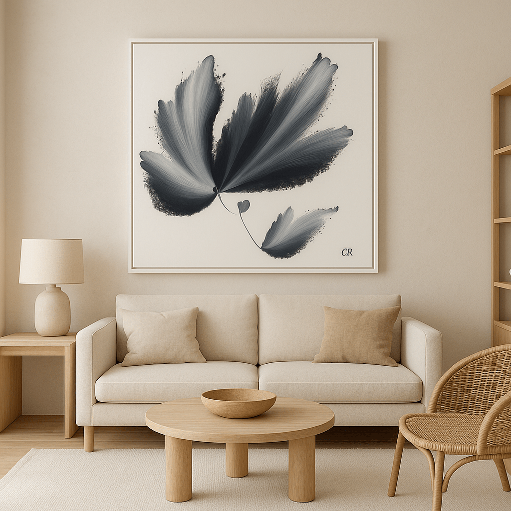 Canvas Print: Monochrome Bloom – Abstract Floral Brushstroke Wall Art modern abstract canvas wall art by Rossetti Art – luxury interior design artwork for living room, bedroom, office – Bold and Dynamic Artistic Home Accent Colorful Statement Wall Art Contemporary Grid Art