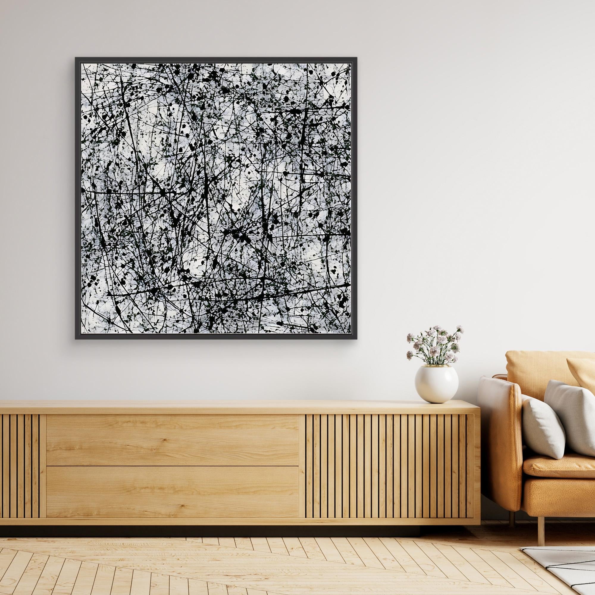 Canvas Print: Monochrome Chaos – Black and White Artwork for Bedroom modern abstract canvas wall art by Rossetti Art – luxury interior design artwork for living room, bedroom, office – Abstract Expressionism Art Black and White Canvas Print Industrial Art