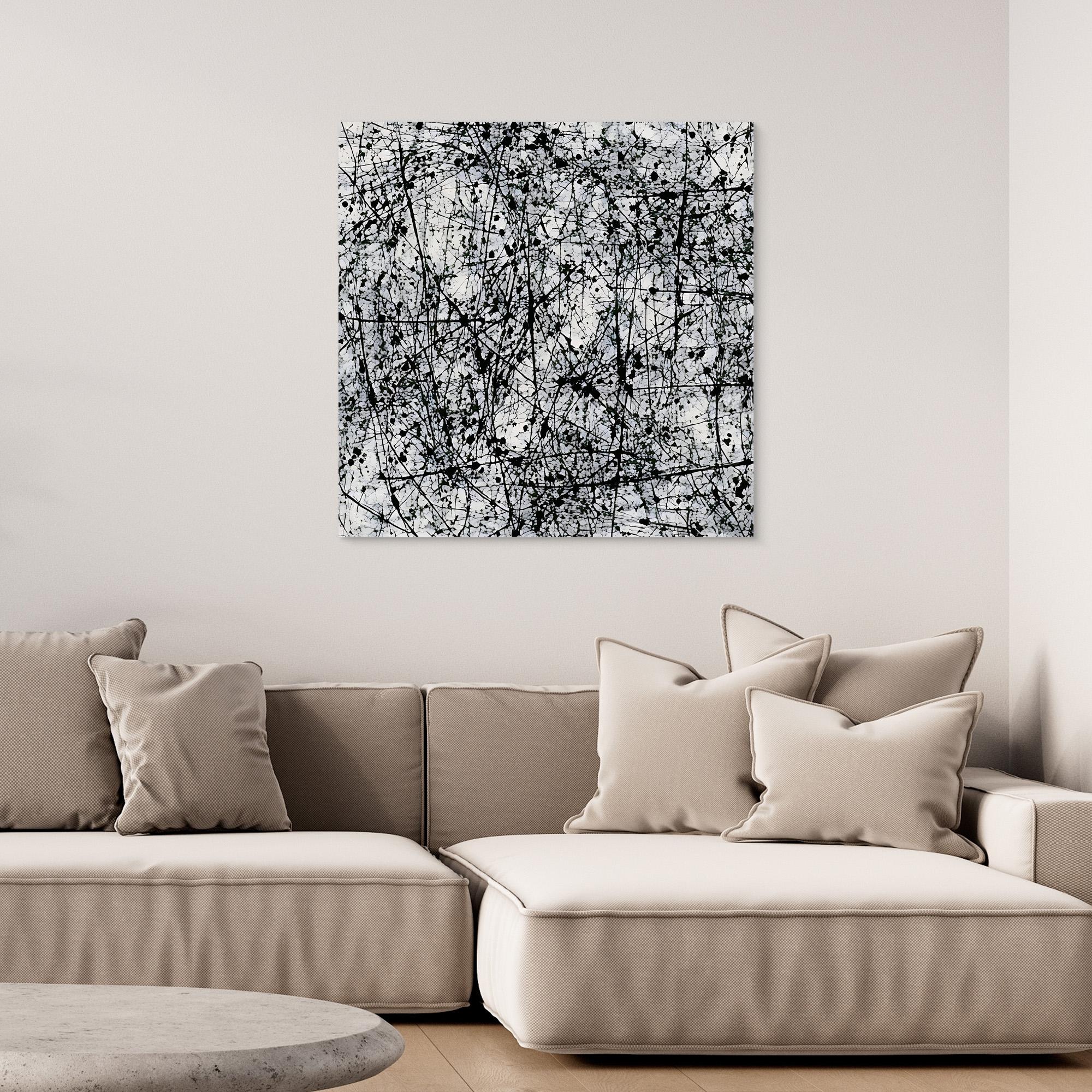 Canvas Print: Monochrome Chaos – Black and White Artwork for Bedroom modern abstract canvas wall art by Rossetti Art – luxury interior design artwork for living room, bedroom, office – Abstract Expressionism Art Black and White Canvas Print Industrial Art