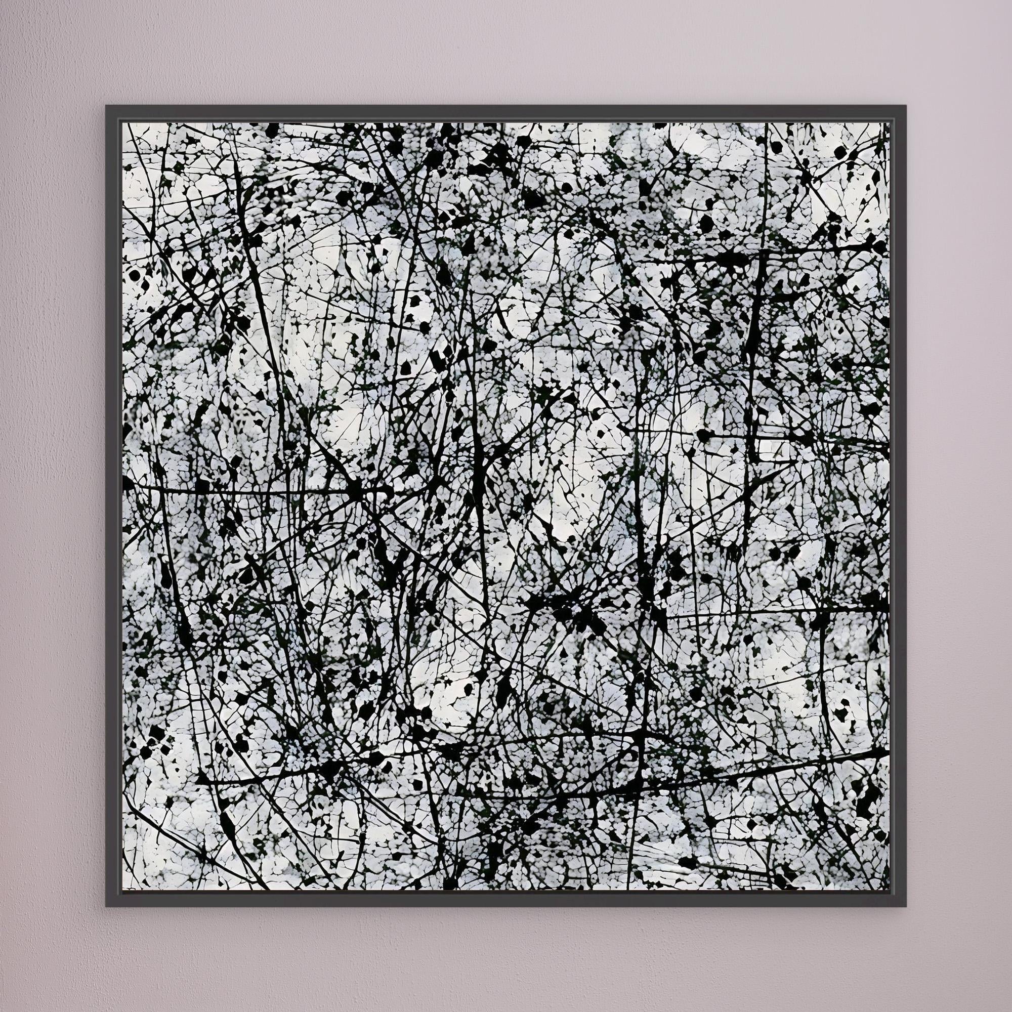 Canvas Print: Monochrome Chaos – Black and White Artwork for Bedroom modern abstract canvas wall art by Rossetti Art – luxury interior design artwork for living room, bedroom, office – Abstract Expressionism Art Black and White Canvas Print Industrial Art