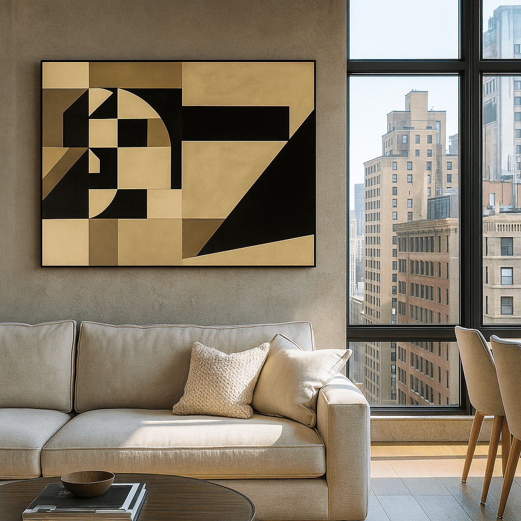 Canvas Print : Monochrome Code – Geometric Minimalist Canvas Wall Art modern abstract canvas wall art by Rossetti Art – luxury interior design artwork for living room, bedroom, office – abstract geometry art angular shapes canvas geometric canvas wall art