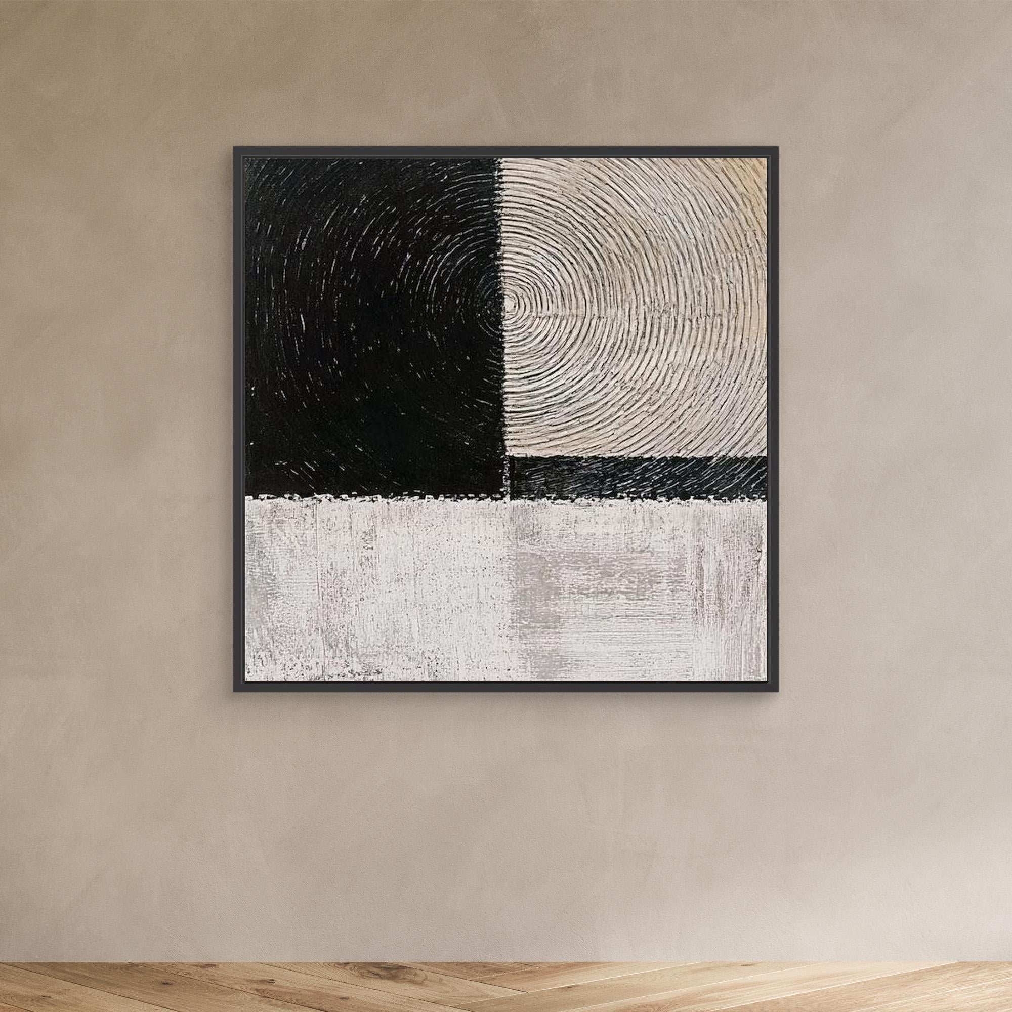 Canvas Print: Monochrome Echoes - Minimalist Abstract Art modern abstract canvas wall art by Rossetti Art – luxury interior design artwork for living room, bedroom, office – black and white wall décor Minimalist abstract art modern canvas art