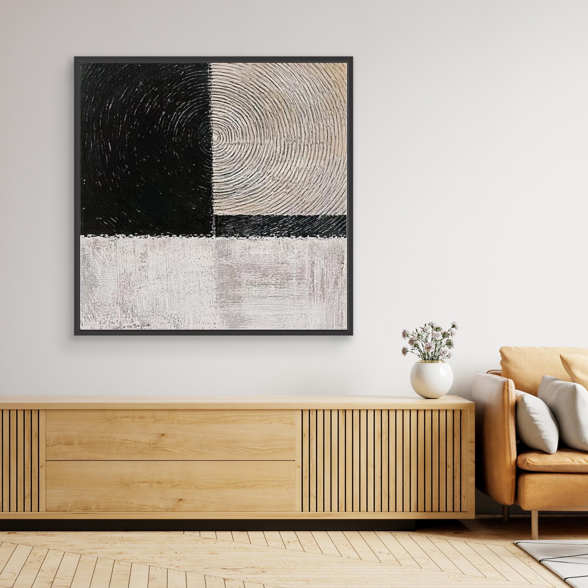 Canvas Print: Monochrome Echoes - Minimalist Abstract Art modern abstract canvas wall art by Rossetti Art – luxury interior design artwork for living room, bedroom, office – black and white wall décor Minimalist abstract art modern canvas art