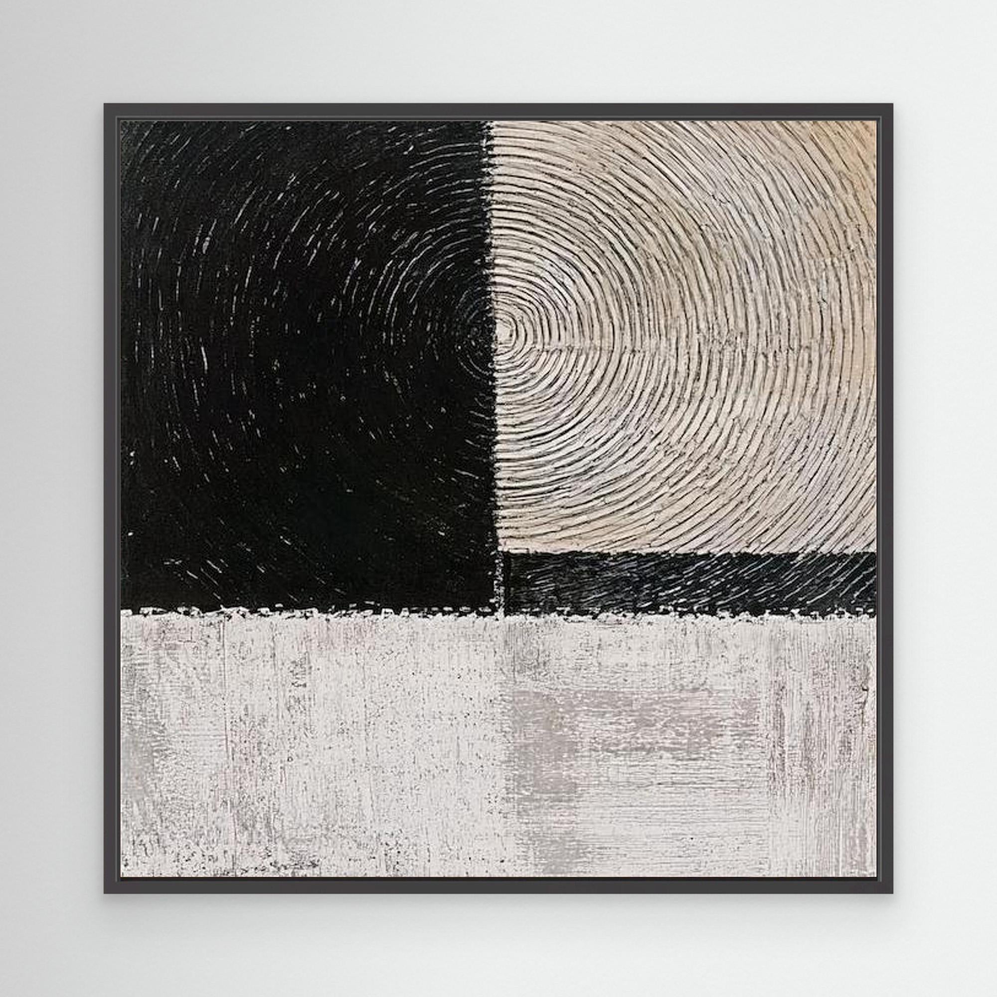 Canvas Print: Monochrome Echoes - Minimalist Abstract Art modern abstract canvas wall art by Rossetti Art – luxury interior design artwork for living room, bedroom, office – black and white wall décor Minimalist abstract art modern canvas art