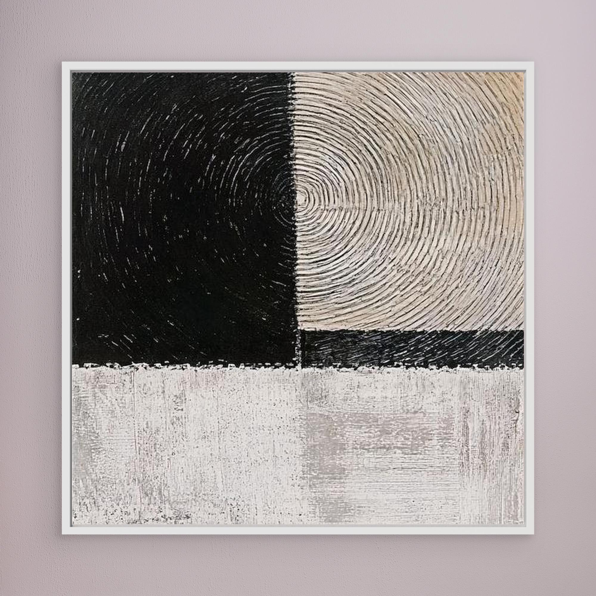 Canvas Print: Monochrome Echoes - Minimalist Abstract Art modern abstract canvas wall art by Rossetti Art – luxury interior design artwork for living room, bedroom, office – black and white wall décor Minimalist abstract art modern canvas art