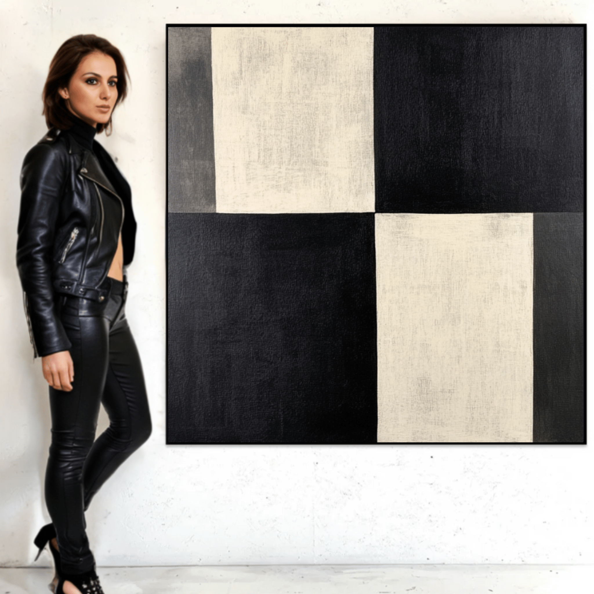 Canvas Print : Monochrome Elegance - Black & White Abstract Canvas Art modern abstract canvas wall art by Rossetti Art – luxury interior design artwork for living room, bedroom, office – black and white canvas art for living room Canvas Print : Monochrome Elegance large framed wall art for dining room