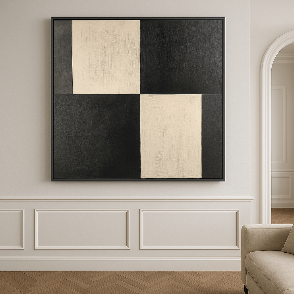Canvas Print : Monochrome Elegance - Black & White Abstract Canvas Art modern abstract canvas wall art by Rossetti Art – luxury interior design artwork for living room, bedroom, office – black and white canvas art for living room Canvas Print : Monochrome Elegance large framed wall art for dining room