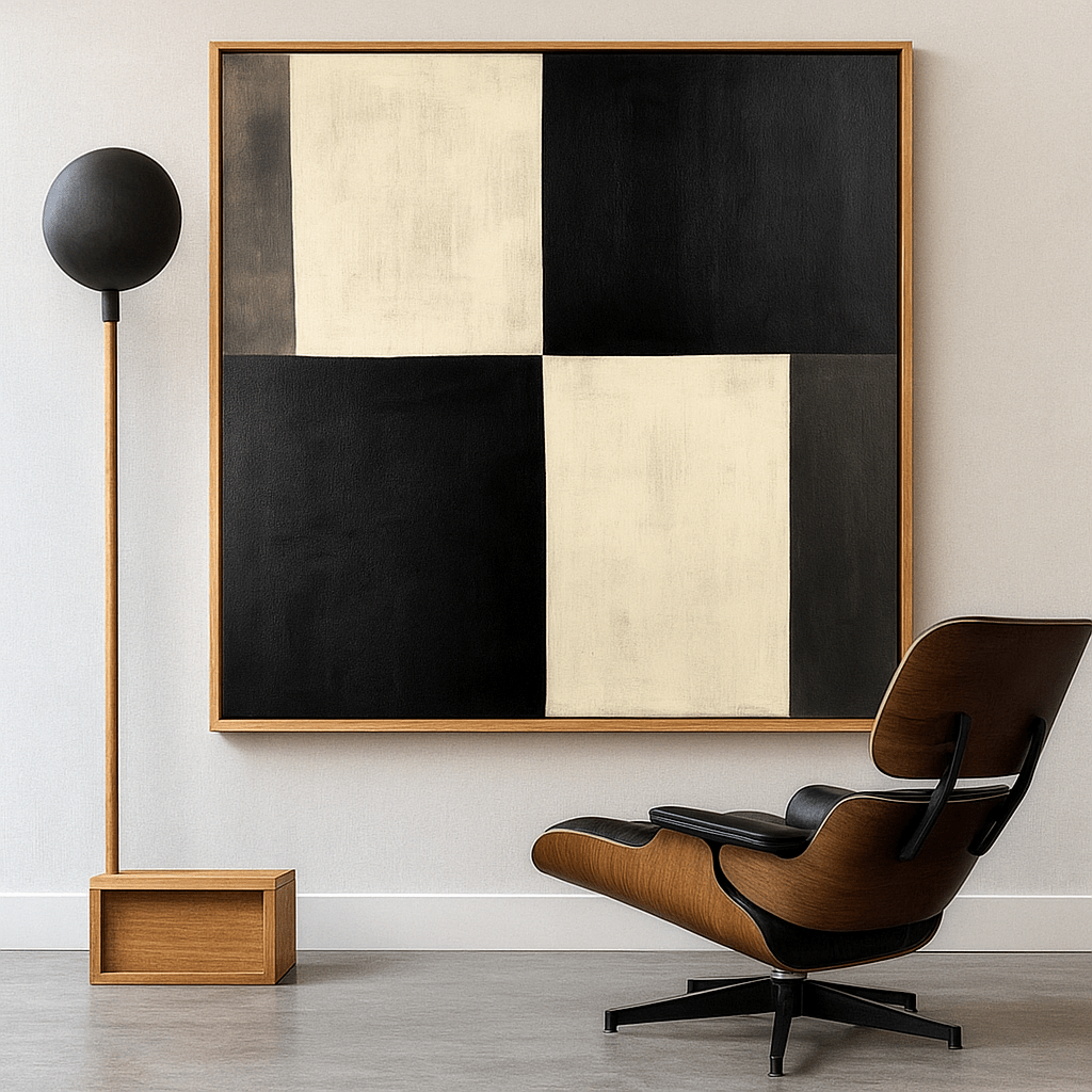 Canvas Print : Monochrome Elegance - Black & White Abstract Canvas Art modern abstract canvas wall art by Rossetti Art – luxury interior design artwork for living room, bedroom, office – black and white canvas art for living room Canvas Print : Monochrome Elegance large framed wall art for dining room