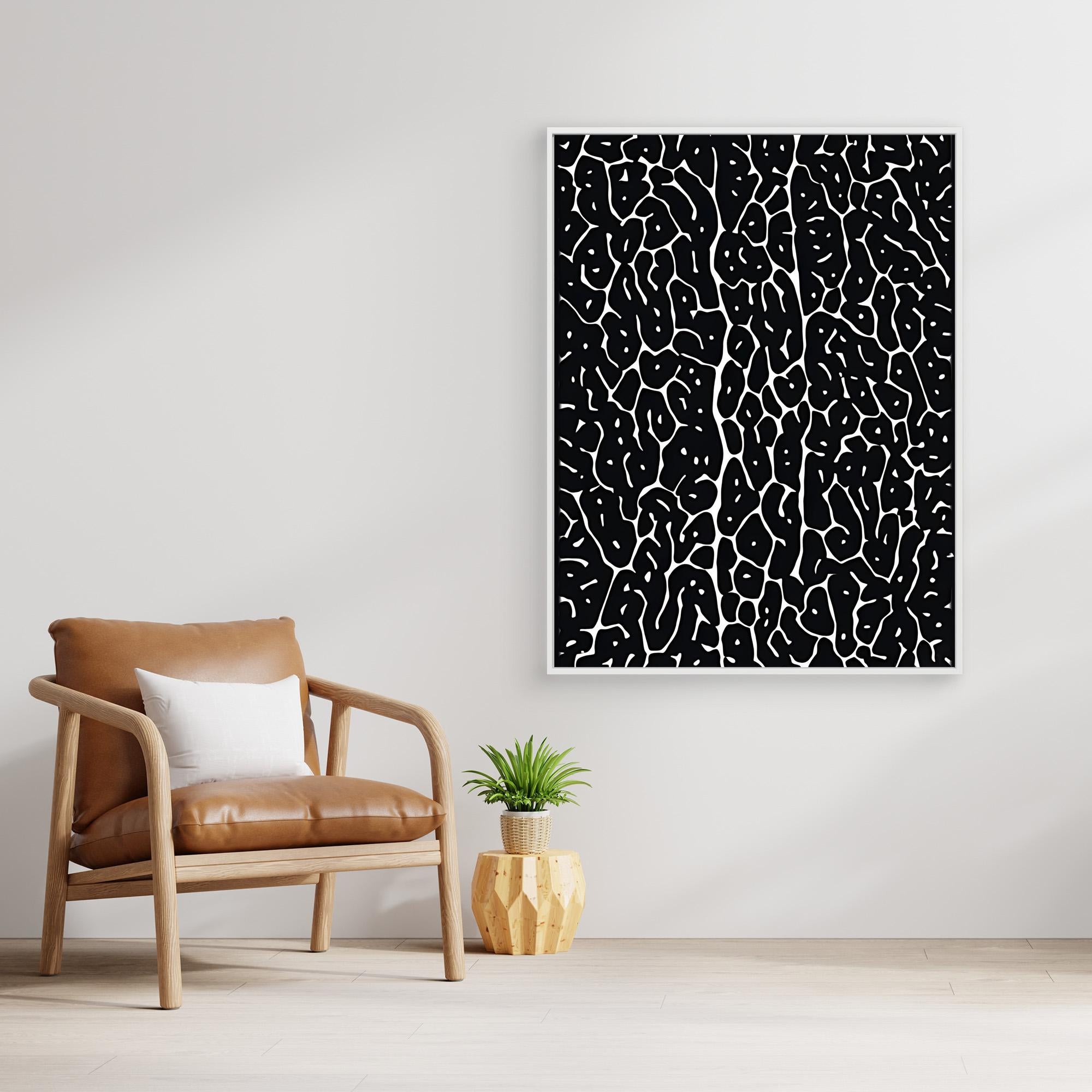 Canvas Print: "Monochrome Pulse Black" - Abstract Black & White Wall Art modern abstract canvas wall art by Rossetti Art – luxury interior design artwork for living room, bedroom, office – Black and White Abstract Canvas High - Contrast Contemporary Painting Industrial Loft Decor