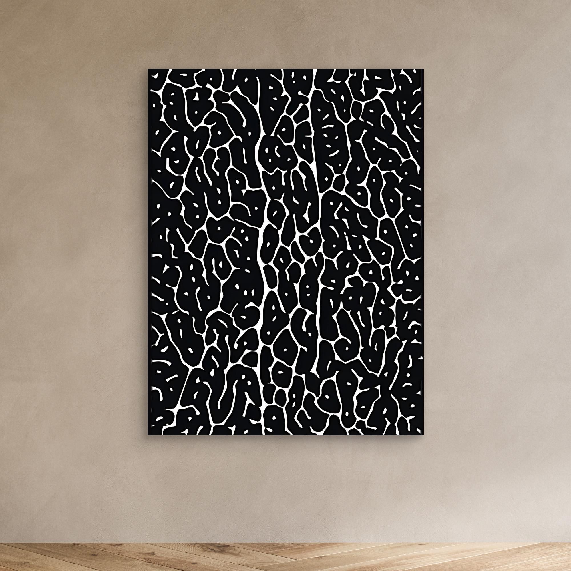 Canvas Print: "Monochrome Pulse Black" - Abstract Black & White Wall Art modern abstract canvas wall art by Rossetti Art – luxury interior design artwork for living room, bedroom, office – Black and White Abstract Canvas High - Contrast Contemporary Painting Industrial Loft Decor