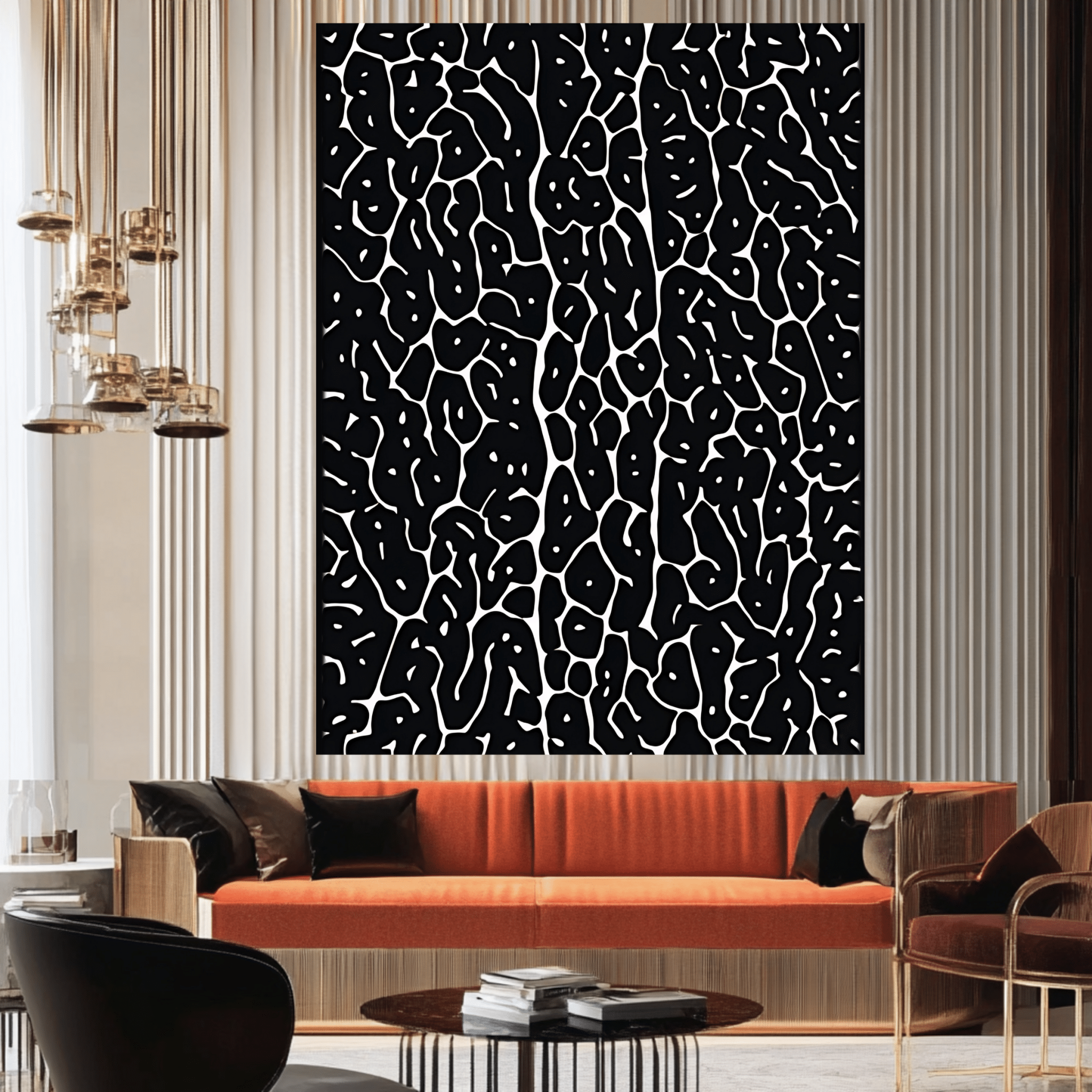 Canvas Print: "Monochrome Pulse Black" - Abstract Black & White Wall Art modern abstract canvas wall art by Rossetti Art – luxury interior design artwork for living room, bedroom, office – Black and White Abstract Canvas High - Contrast Contemporary Painting Industrial Loft Decor