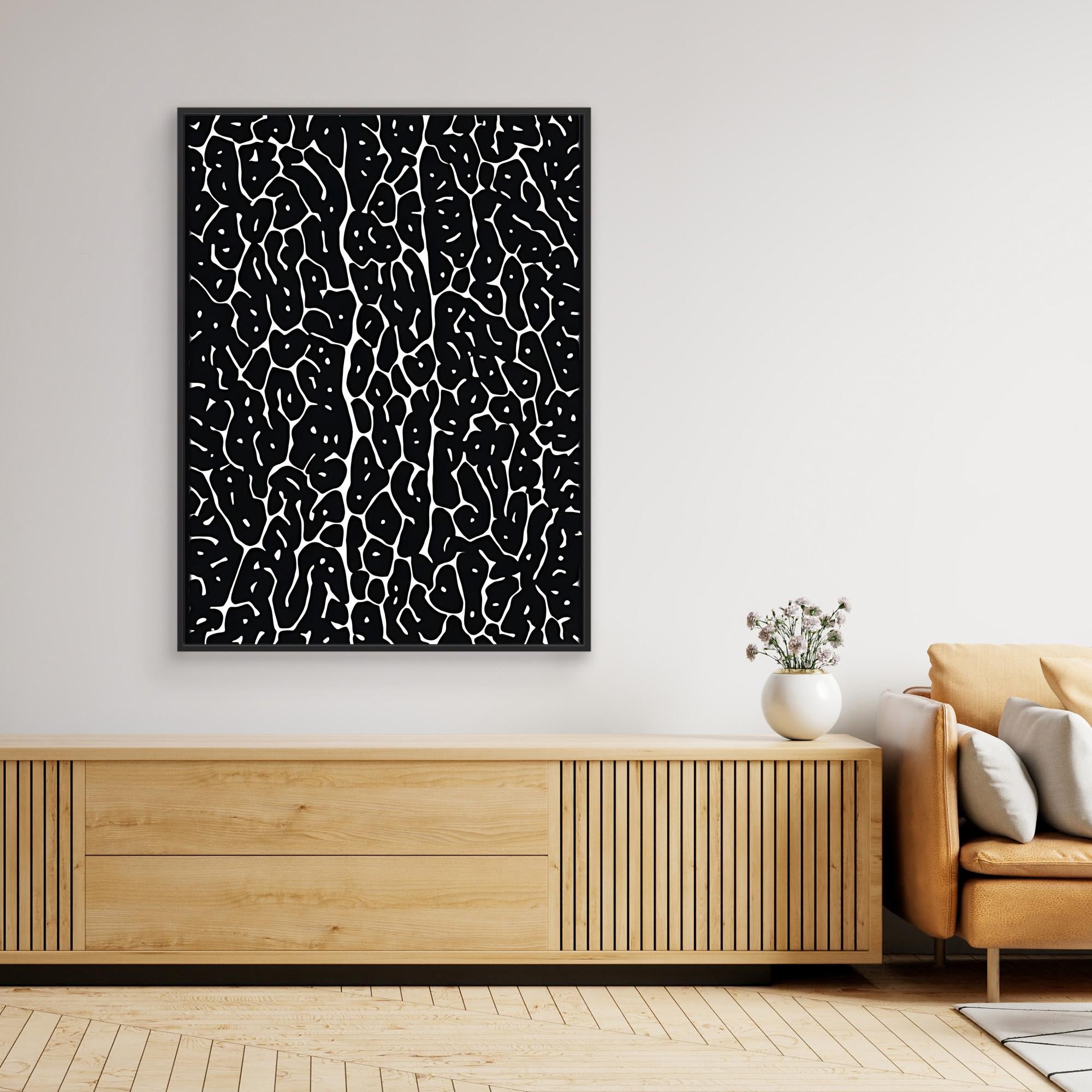 Canvas Print: "Monochrome Pulse Black" - Abstract Black & White Wall Art modern abstract canvas wall art by Rossetti Art – luxury interior design artwork for living room, bedroom, office – Black and White Abstract Canvas High - Contrast Contemporary Painting Industrial Loft Decor