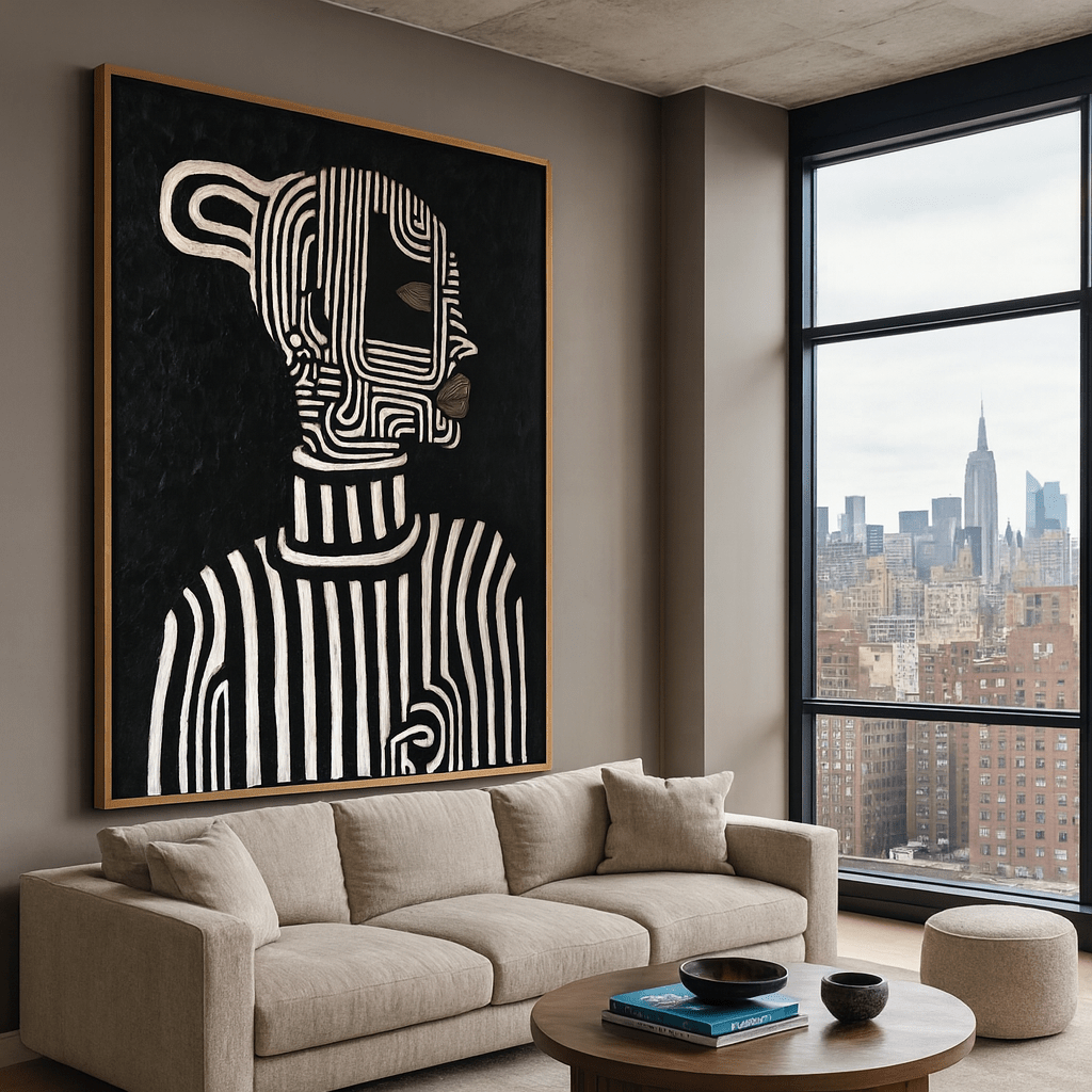 Canvas Print : Monochrome Reverie - Black & White Minimalist Wall Art by Chiara Rossetti modern abstract canvas wall art by Rossetti Art – luxury interior design artwork for living room, bedroom, office – large abstract art large canvas artwork large geometric wall art for living room