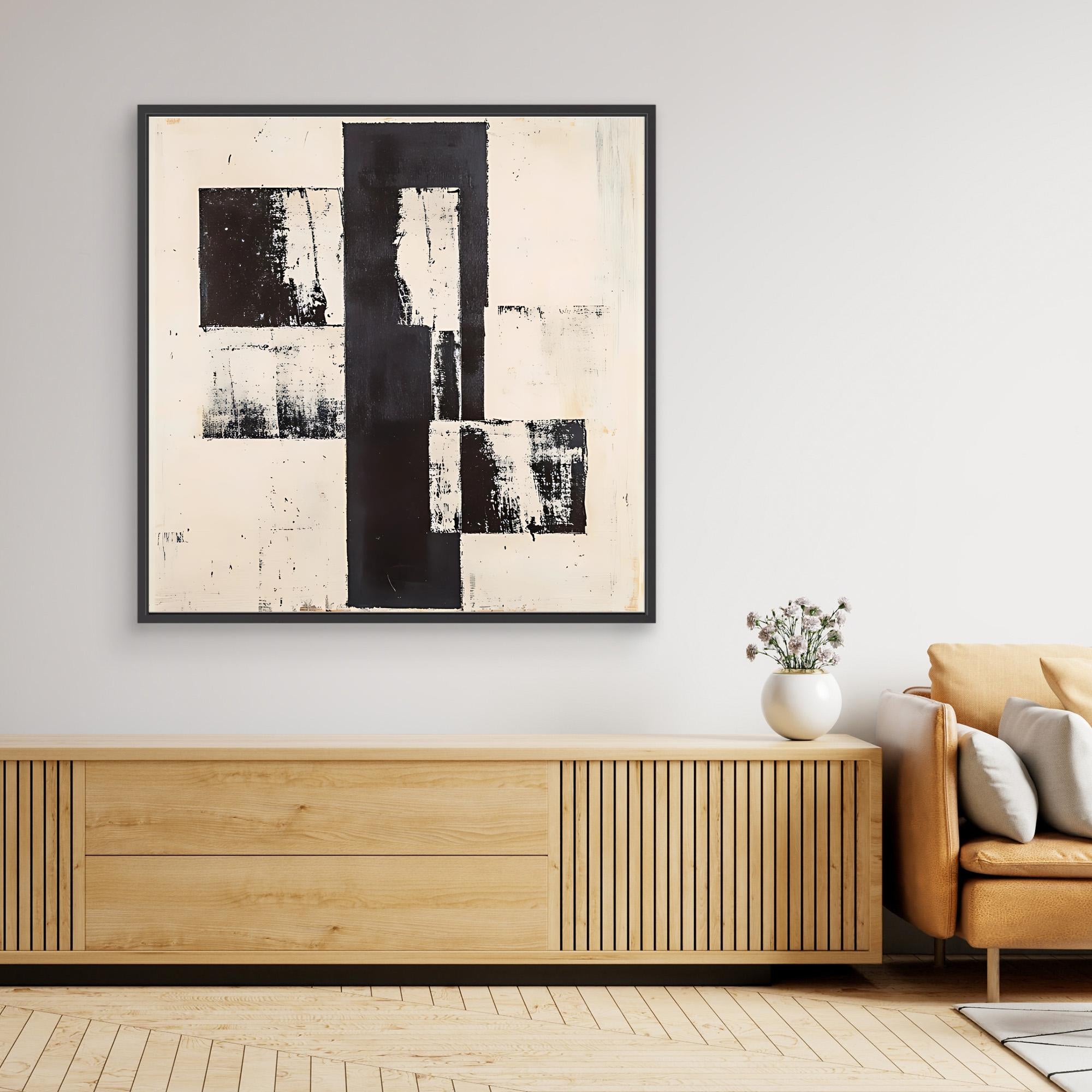 Canvas Print: "Monochrome Structure" – Minimalist Black & White Abstract Art modern abstract canvas wall art by Rossetti Art – luxury interior design artwork for living room, bedroom, office – Black And White Art Black and white artwork black and white canvas