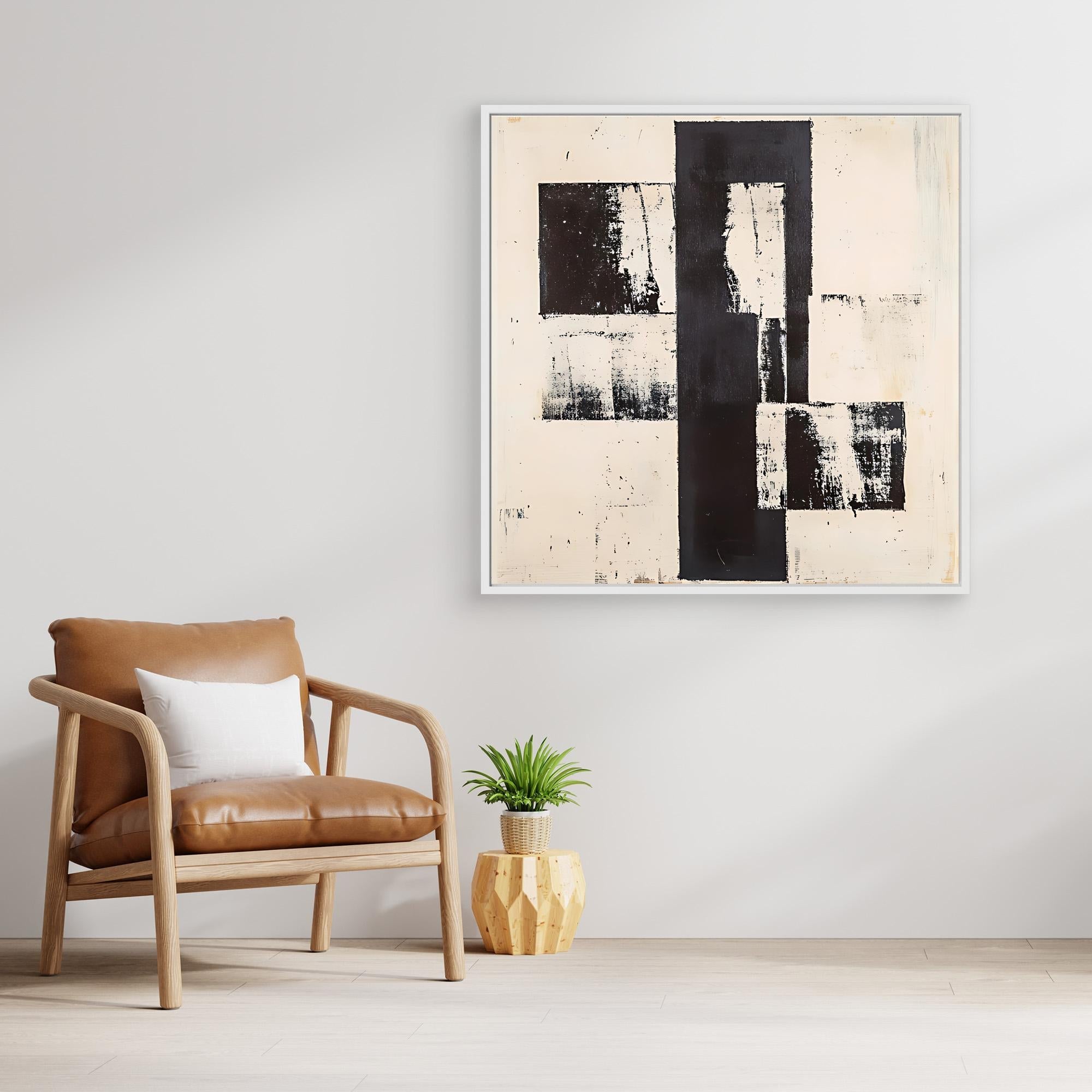Canvas Print: "Monochrome Structure" – Minimalist Black & White Abstract Art modern abstract canvas wall art by Rossetti Art – luxury interior design artwork for living room, bedroom, office – Black And White Art Black and white artwork black and white canvas