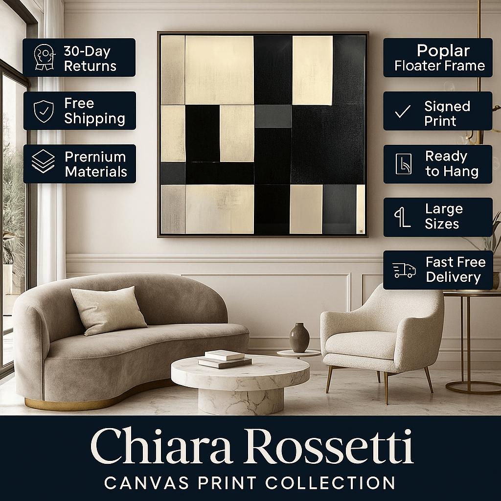 Canvas Print : Monochrome Symphony - Modern Abstract Black & White Canvas Art modern abstract canvas wall art by Rossetti Art – luxury interior design artwork for living room, bedroom, office – black & white wall canvas large black white canvas wall art large framed wall art for dining room