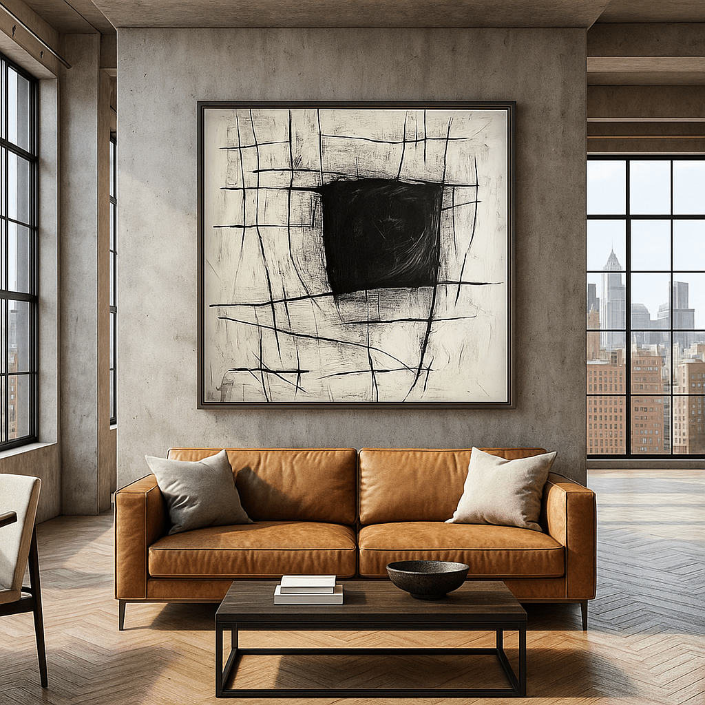 Canvas Print : Monochrome Void - Monochrome Wall Art for Living Room modern abstract canvas wall art by Rossetti Art – luxury interior design artwork for living room, bedroom, office – black and white abstract art Black And White Art handmade wall art