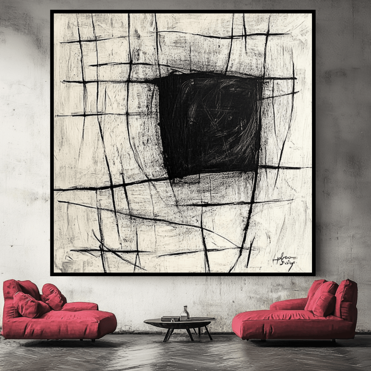 Canvas Print : Monochrome Void - Monochrome Wall Art for Living Room modern abstract canvas wall art by Rossetti Art – luxury interior design artwork for living room, bedroom, office – black and white abstract art Black And White Art handmade wall art